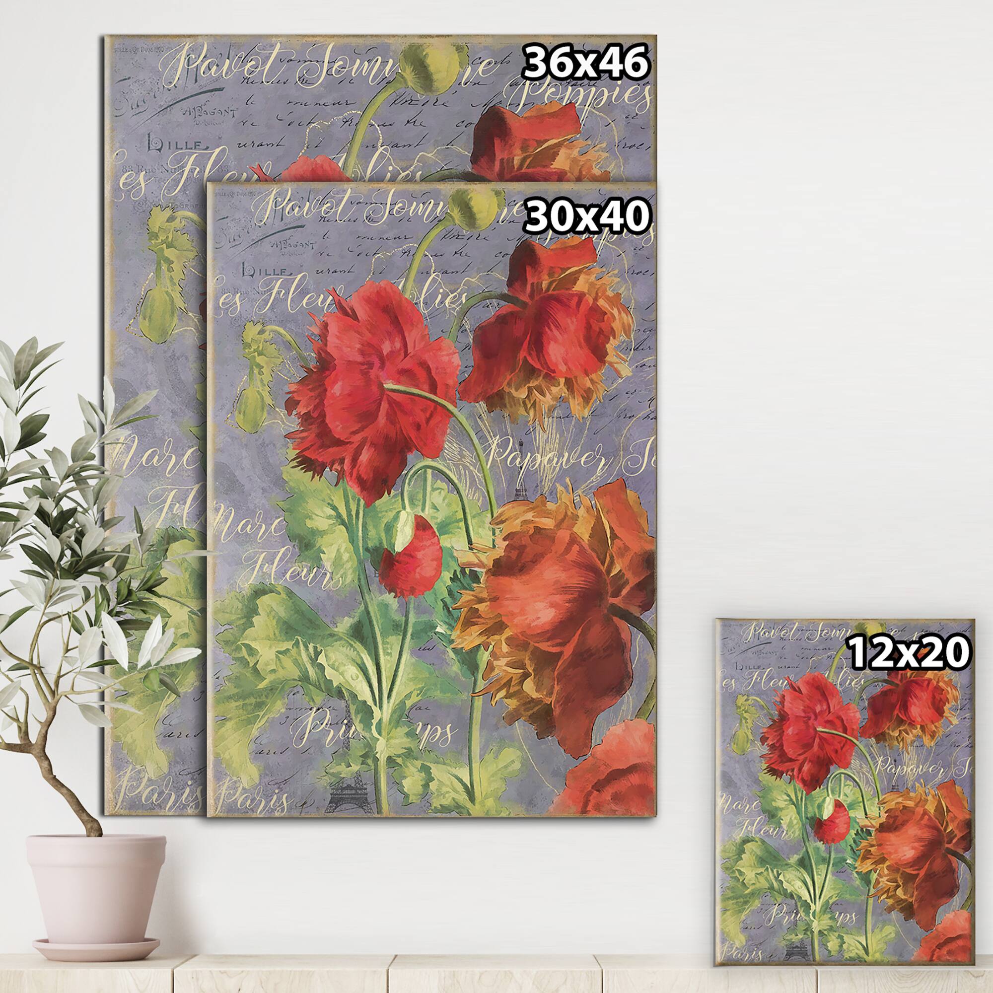 Designart - Red Poppies - Cottage Canvas Artwork