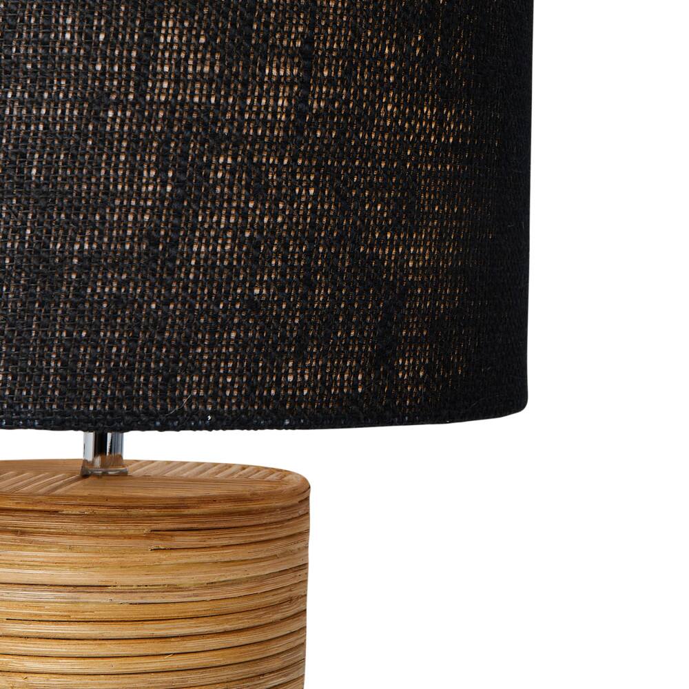 Hello Honey&#xAE; 20.5&#x22; Natural and Black Modern Rattan and Wood Table Lamp with Black Jute Shade