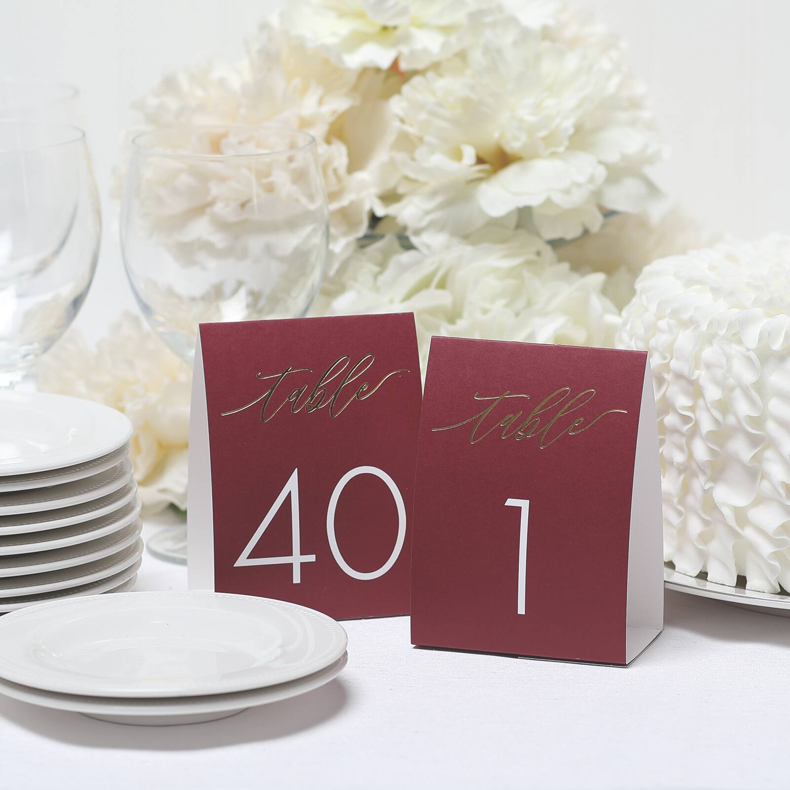 Hortense B. Hewitt Co. Burgundy Table Number Tents
