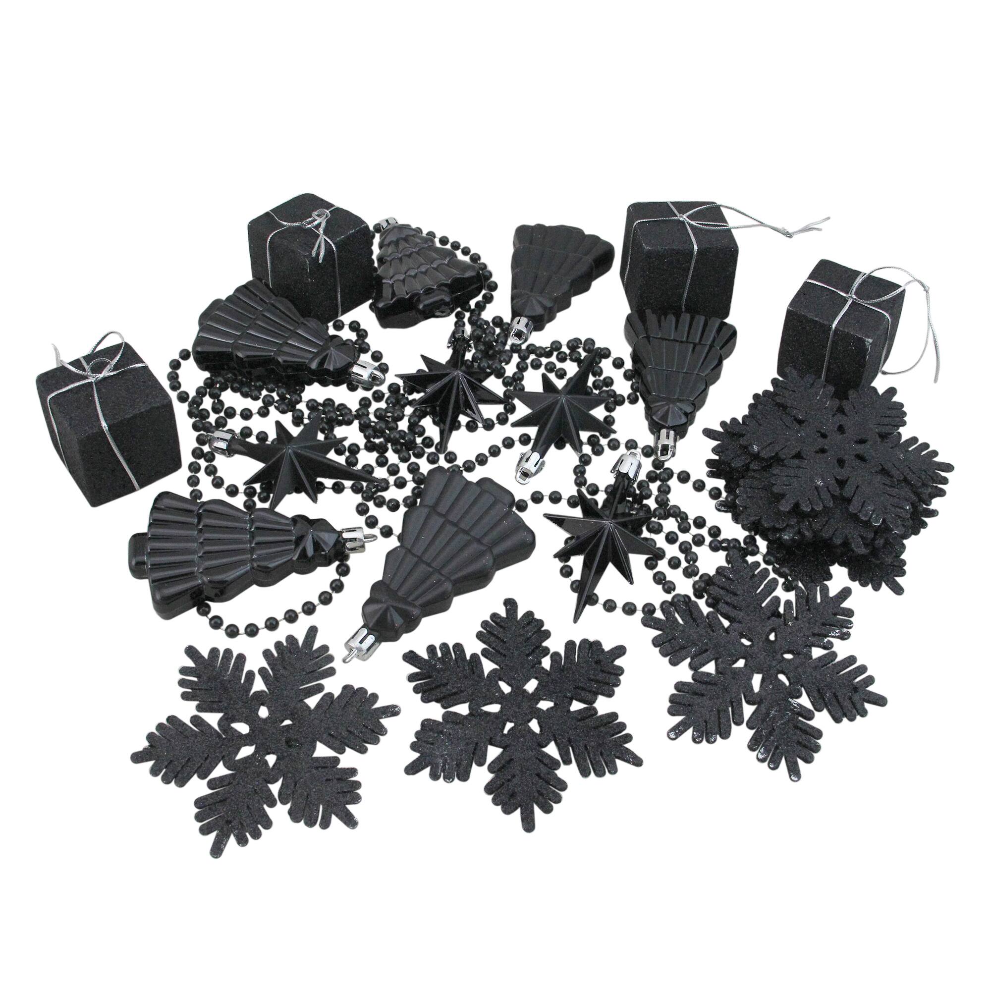125ct. Jet Black Shatterproof 4-Finish Christmas Ornaments