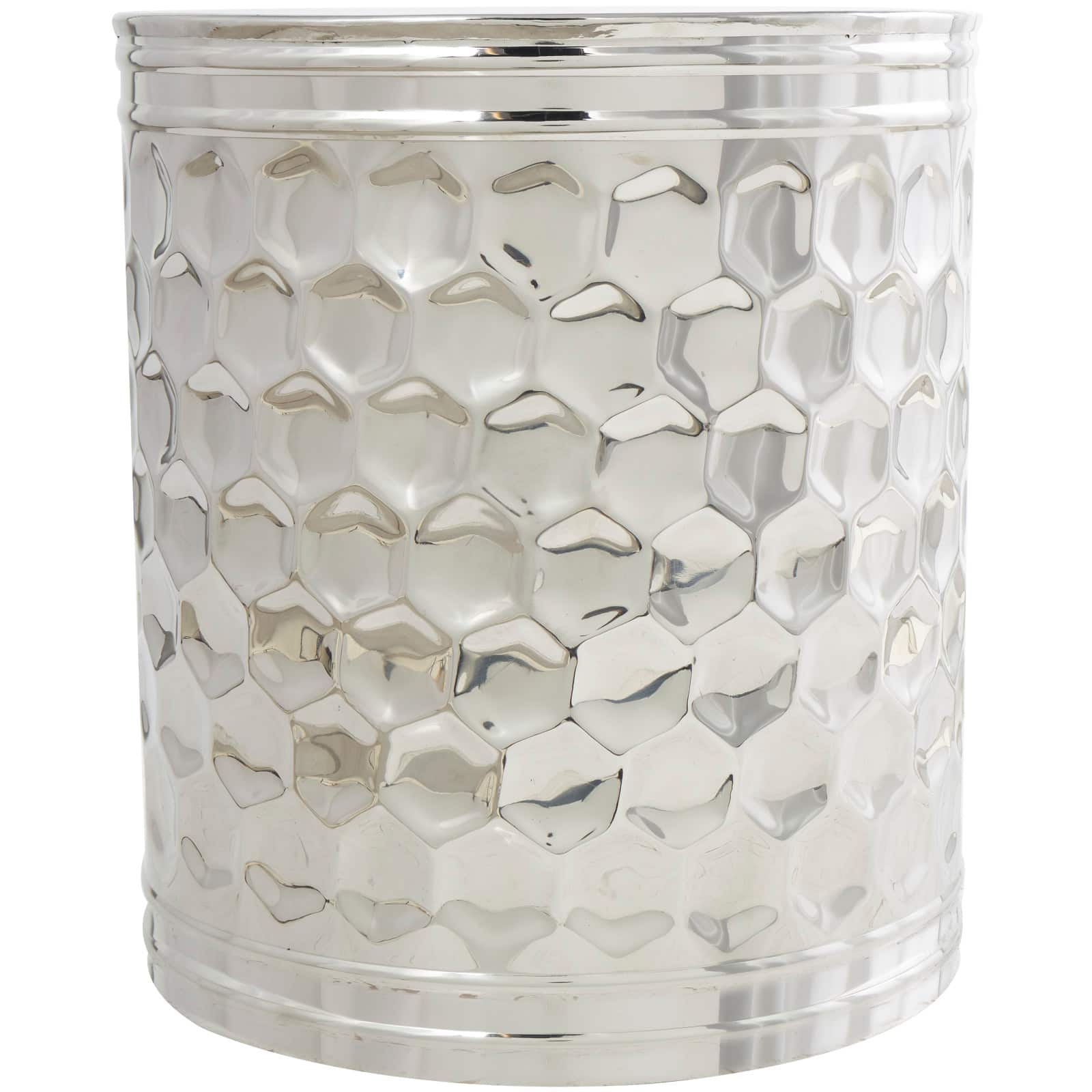 18&#x22; Silver Stainless Steel Drum Geometric Accent Table