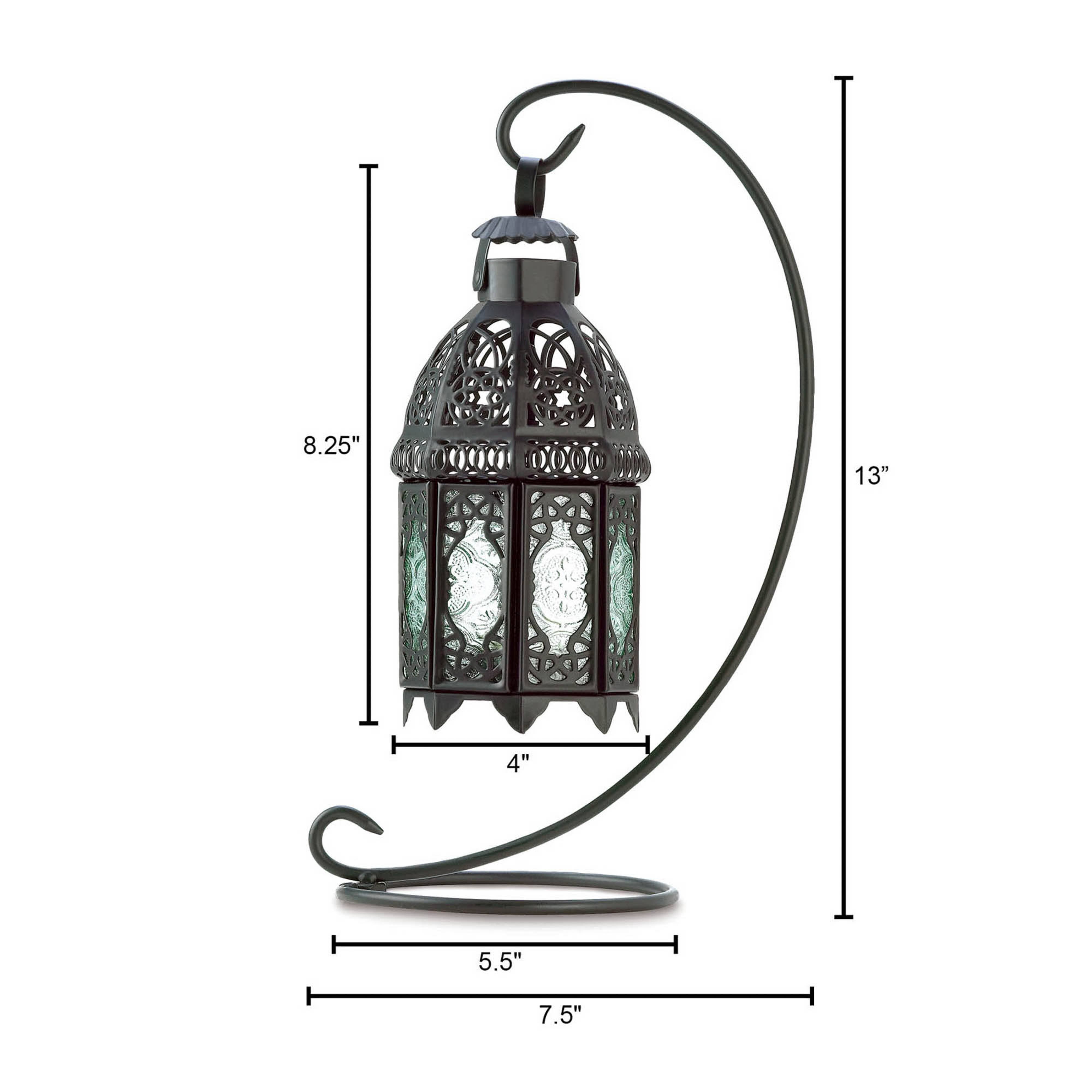 13&#x22; Curled Metal Stand with Black Moroccan Candle Lantern
