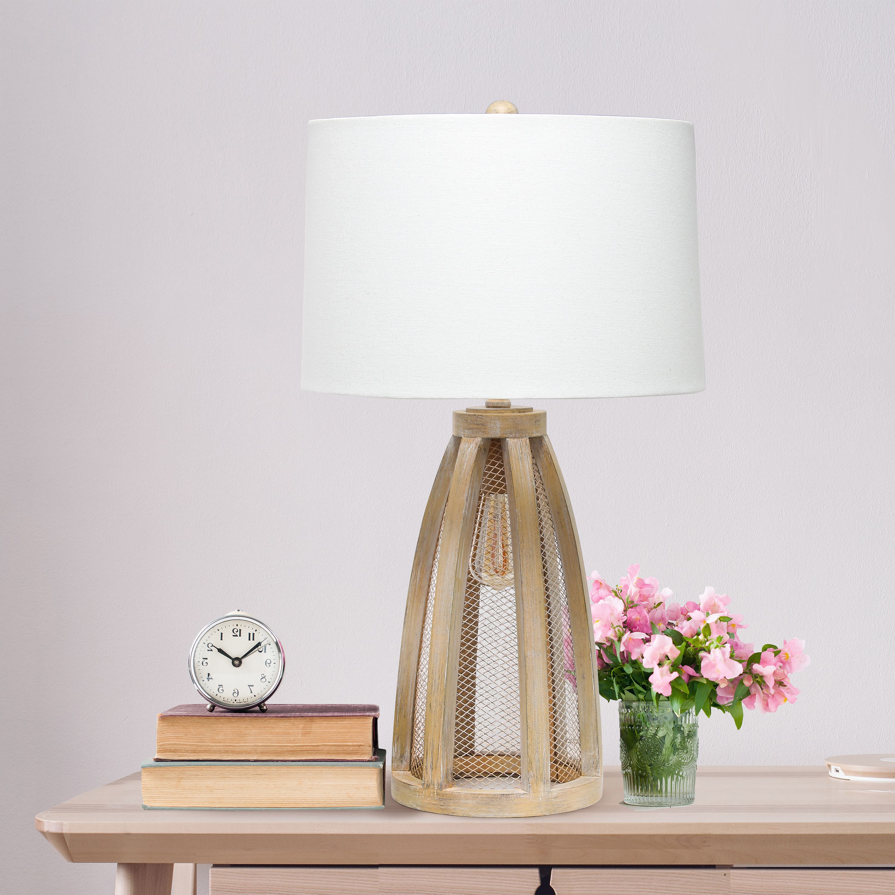 Lalia Home 29" Wooded Arch Table Lamp with White Fabric Shade