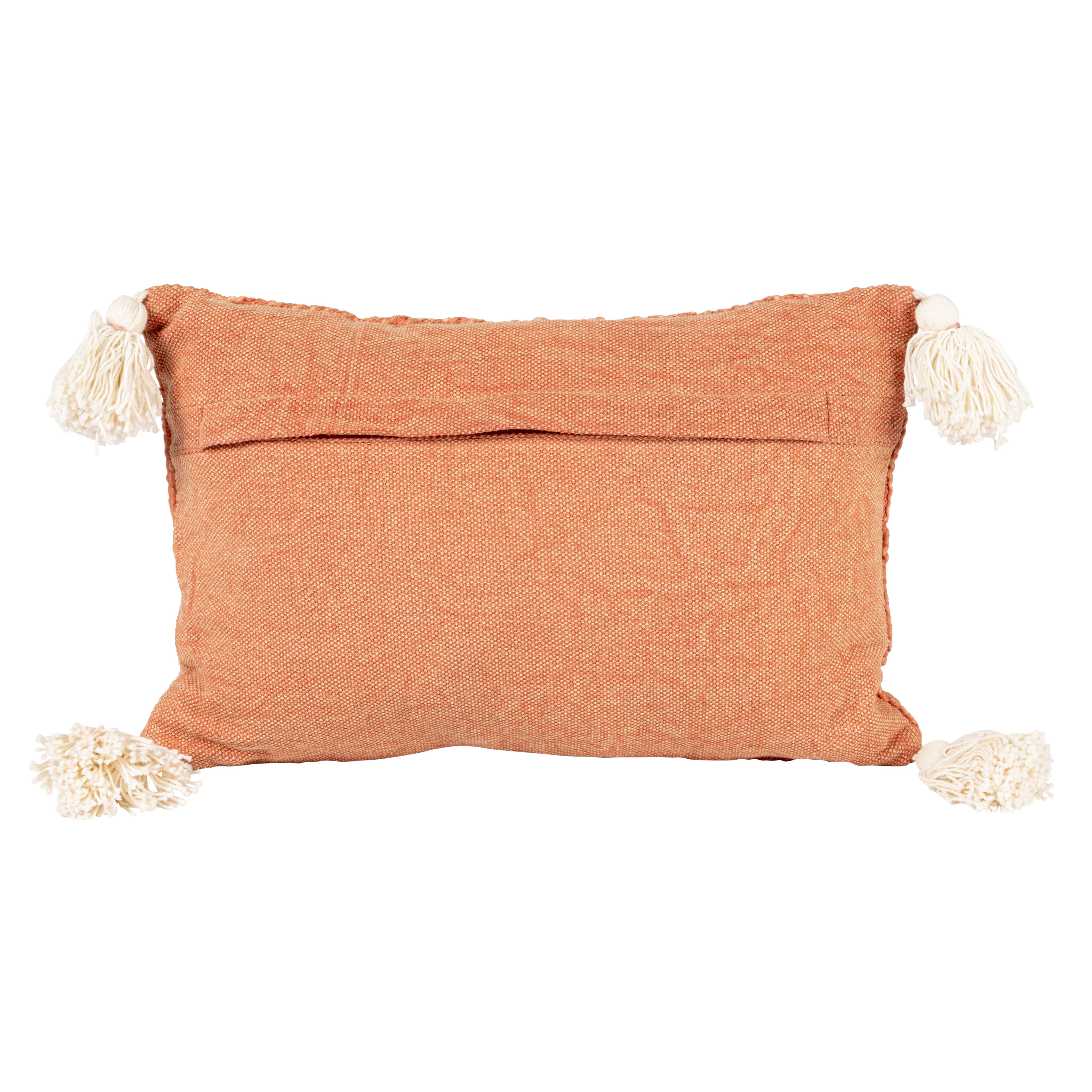 Hello Honey&#xAE; Rust &#x26; Natural Embroidery Cotton Lumbar Pillow with Tassels