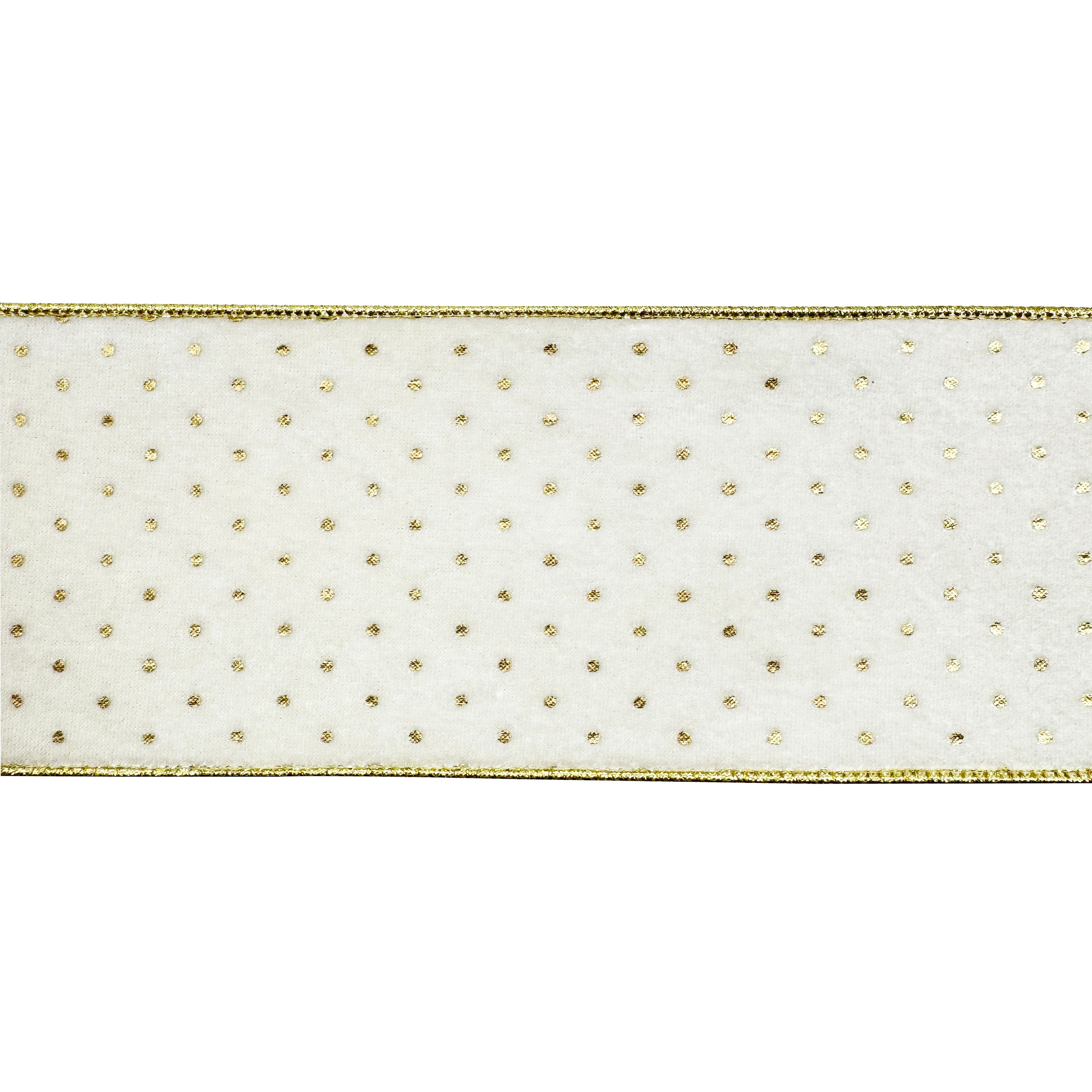 2.5&#x22; x 15ft. Cream &#x26; Gold Dots Wired Velvet Ribbon by Celebrate It&#xAE;