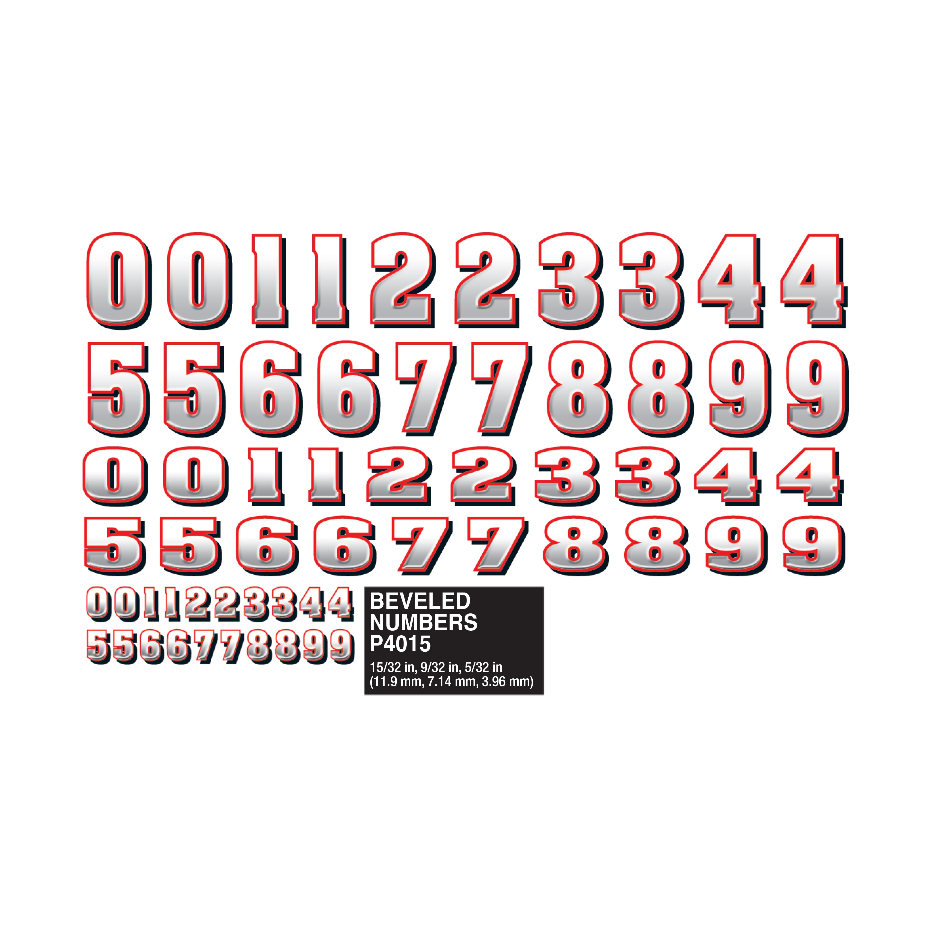 PineCar&#xAE; Beveled Numbers Dry Transfer Decals