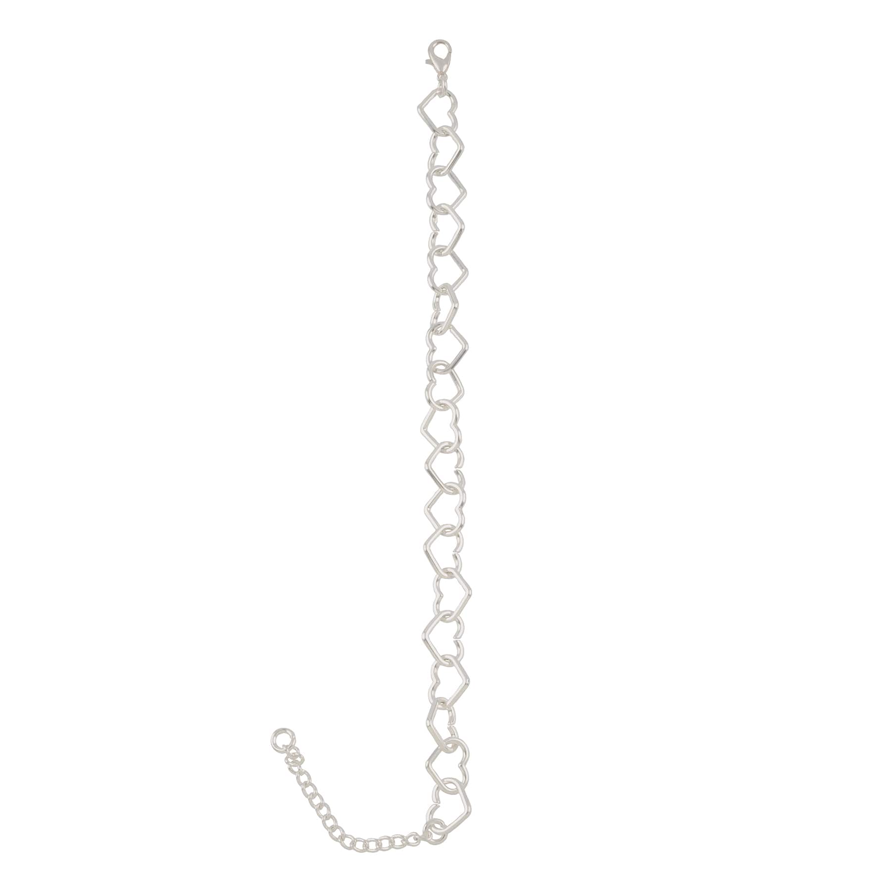 12 Pack: 7.5" Silver Heart Charm Bracelet by Bead Landing™