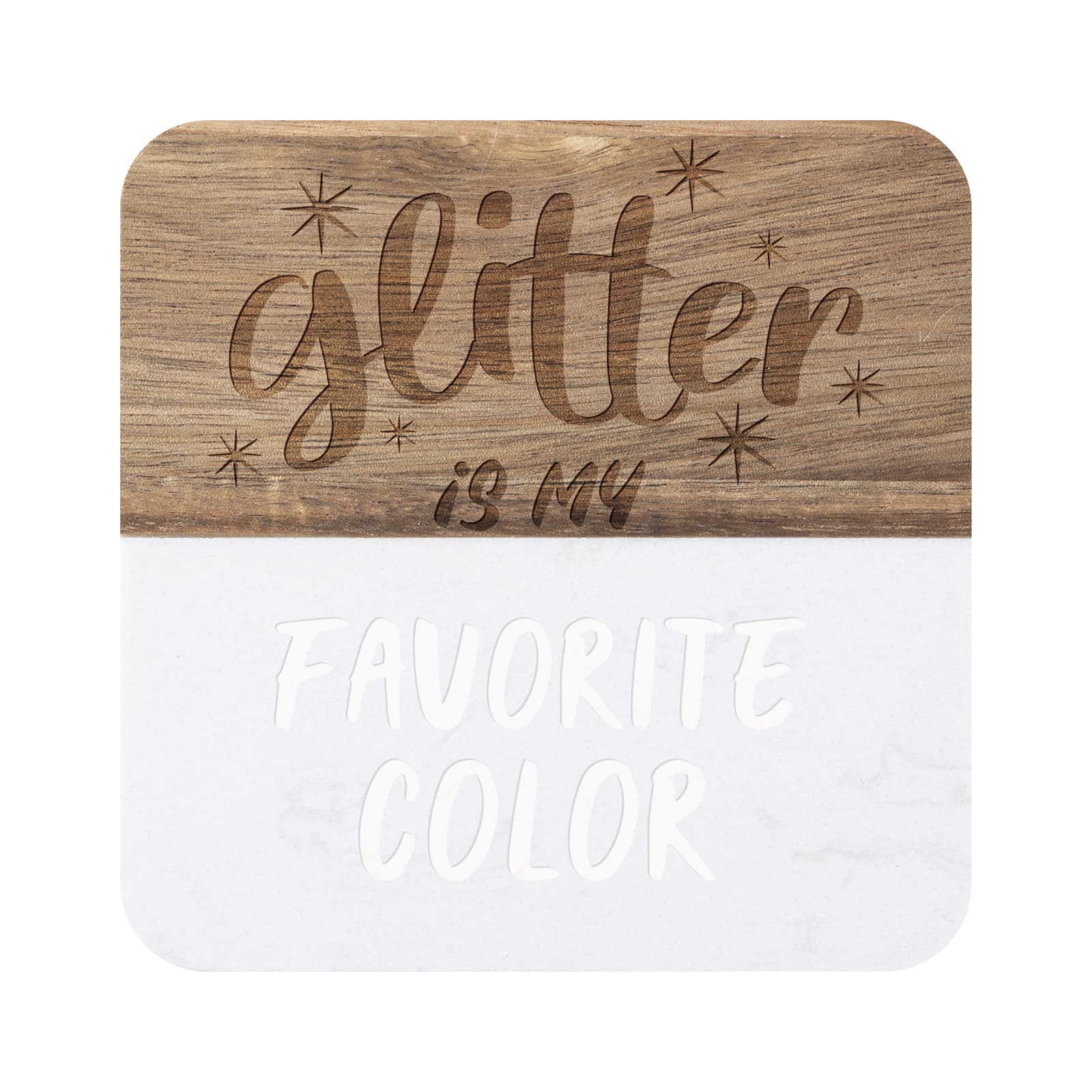 Craft Express 3.93&#x22; x 3.93&#x22; Coaster Marble &#x26; Wood Laserable Square, 4ct.