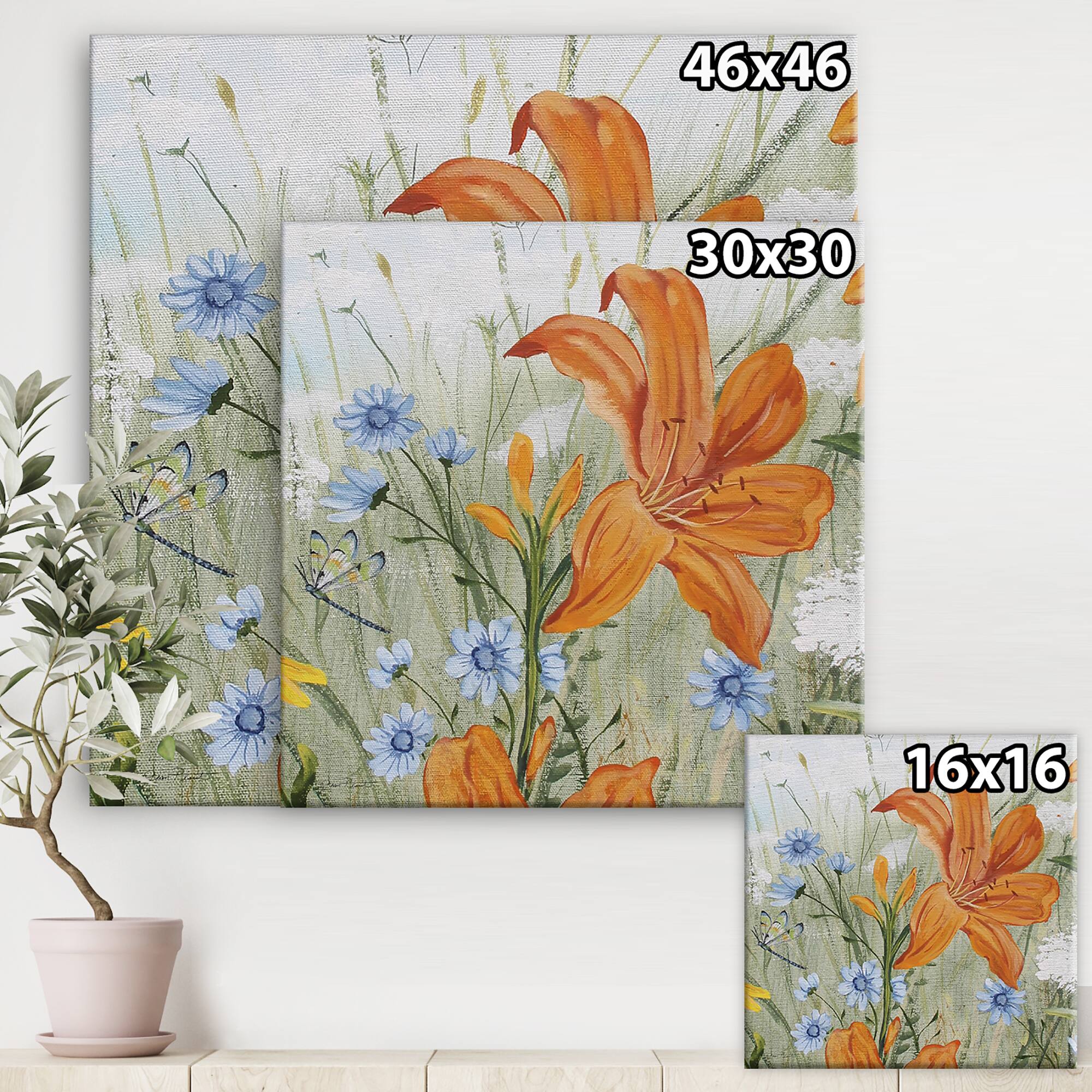 Designart - Orange Wildflowers In The Meadows I - Cottage Canvas Artwork