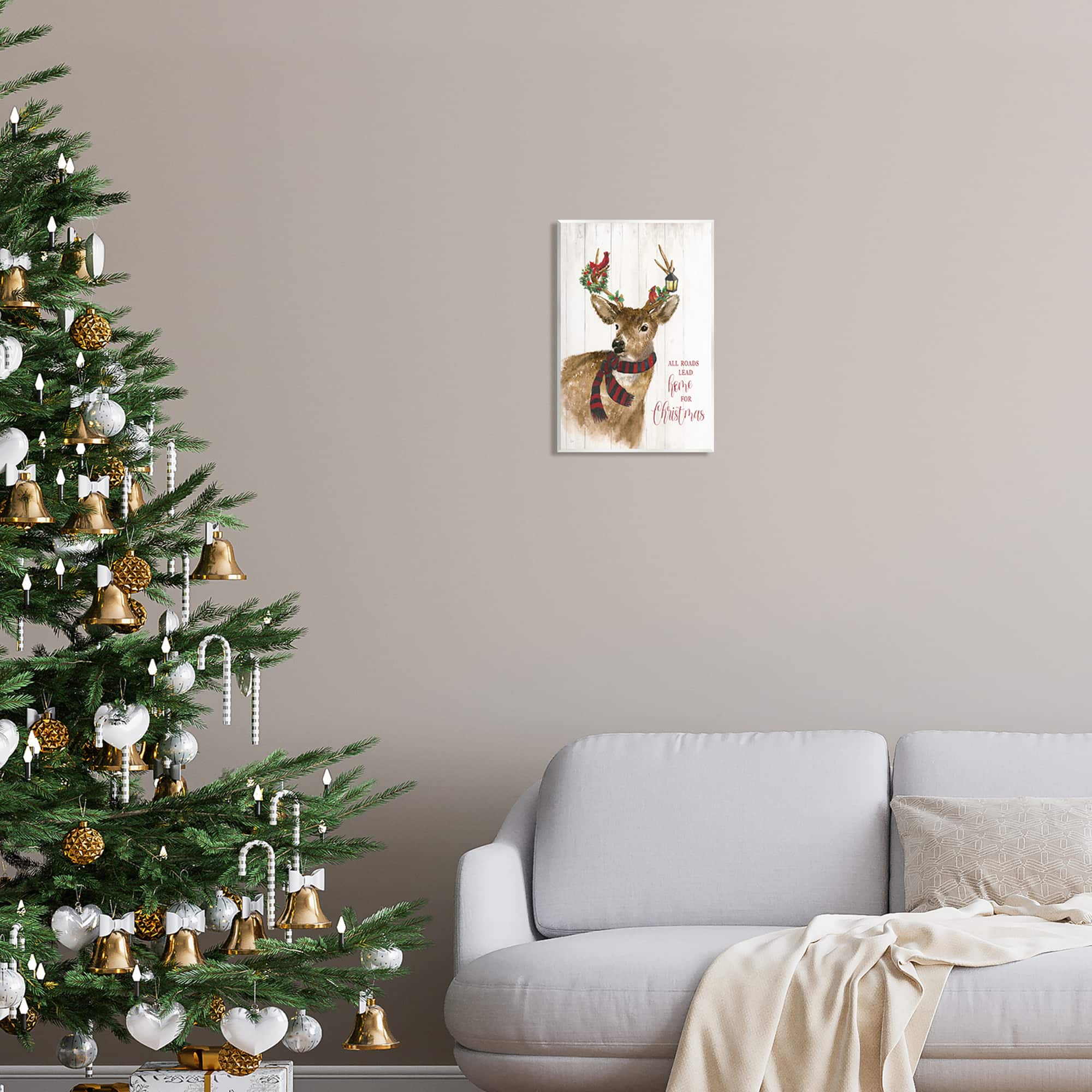 Stupell Industries All Roads Lead Home Christmas Deer Wall Plaque Art