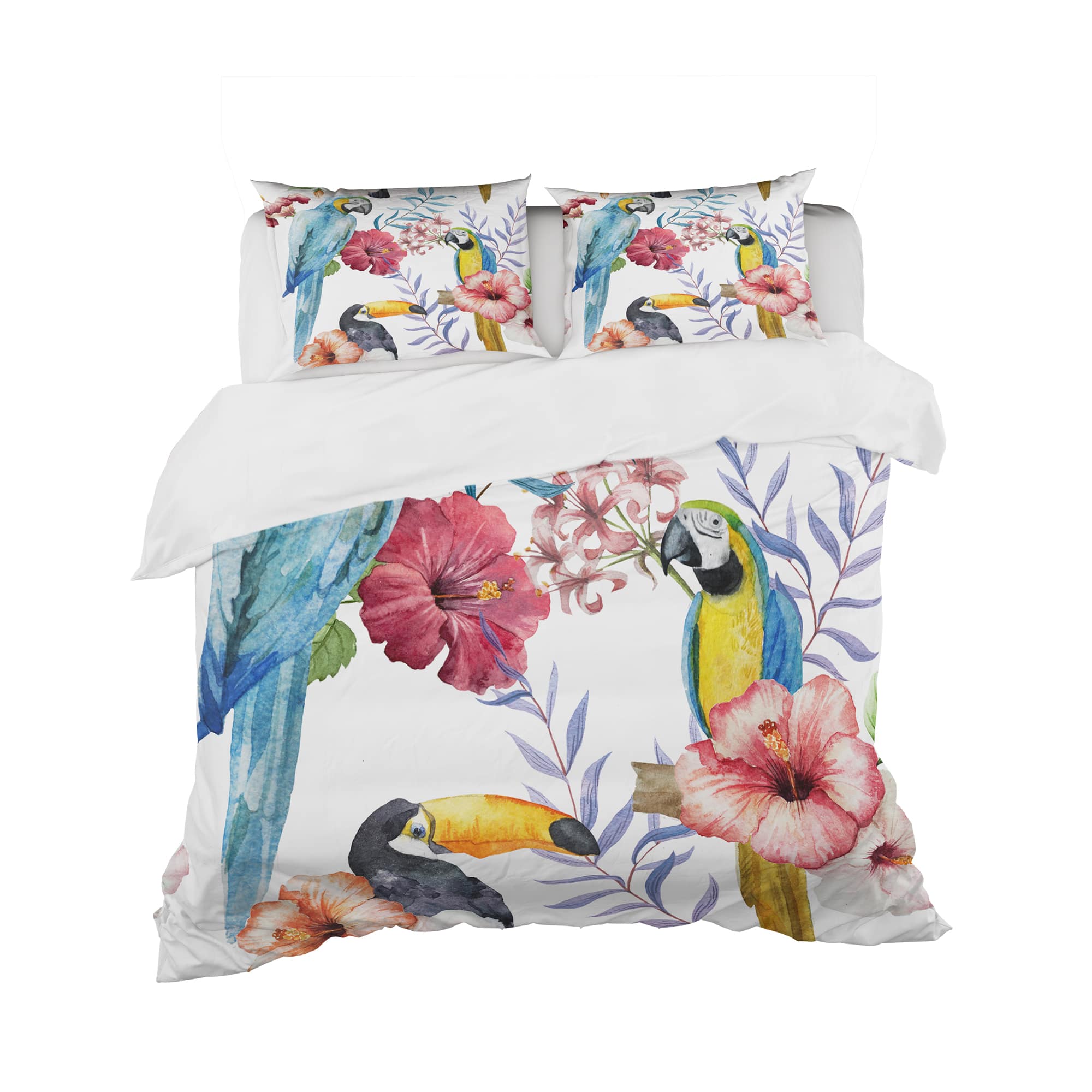 Designart &#x27;Parrots, Hibiscus and Toucan&#x27; Animals Bedding Set - Duvet Cover &#x26; Shams