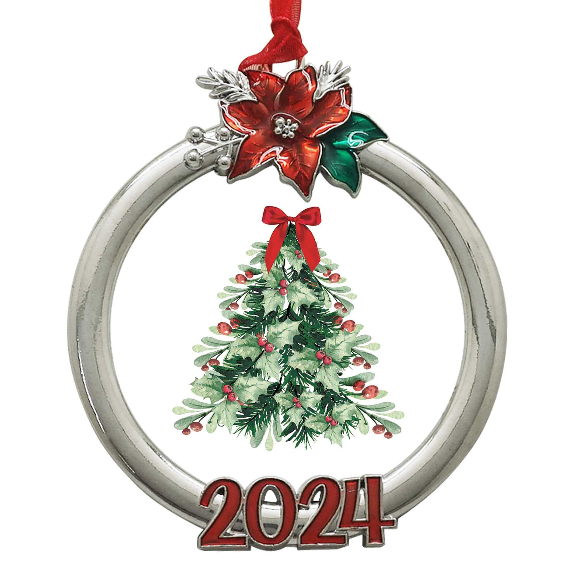 2.5&#x22; x 2.5&#x22; Silver Round Holly Leaf 2024 Ornament Frame by Studio D&#xE9;cor&#xAE;