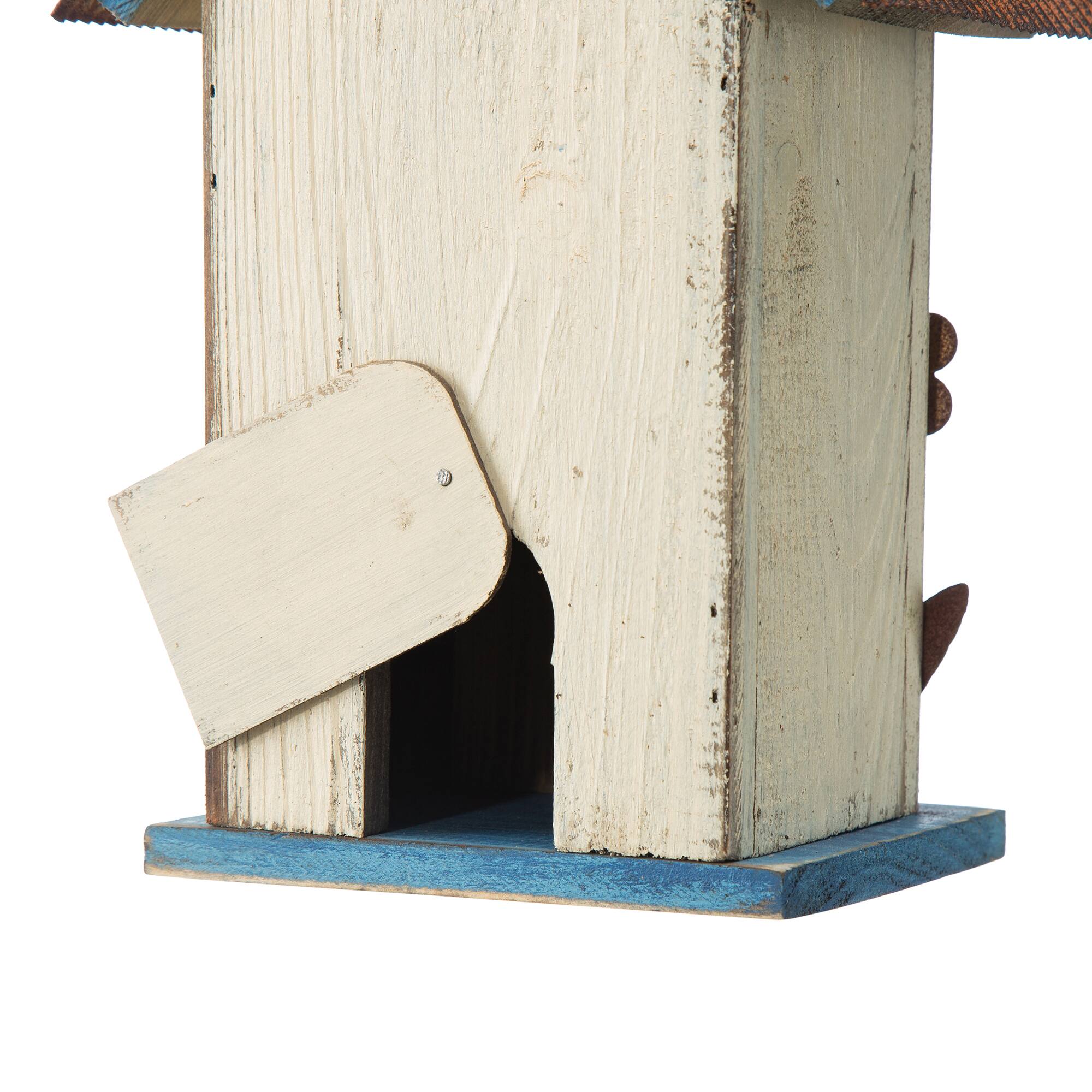 Glitzhome® 10.25" Washed White Distressed Flower Birdhouse