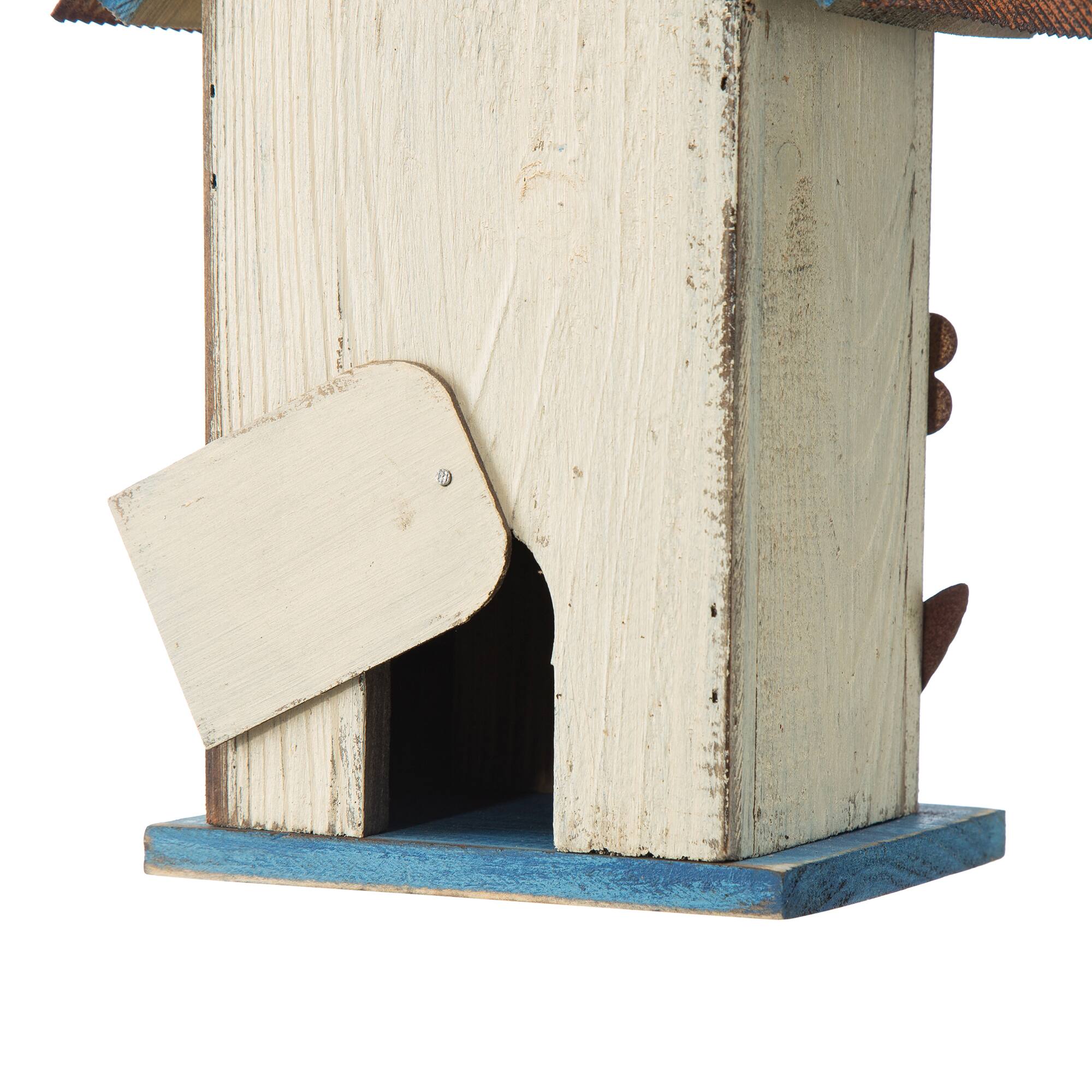 Glitzhome&#xAE; 10.25&#x22; Washed White Distressed Flower Birdhouse