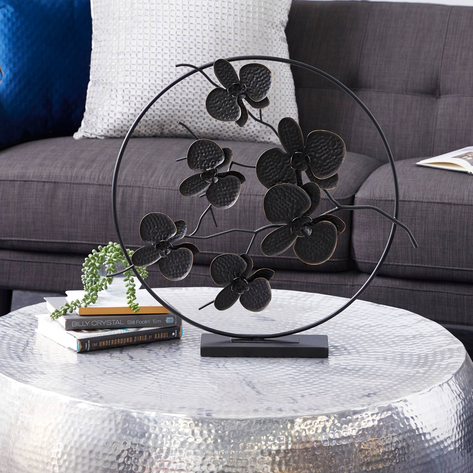 23&#x22; Black Metal Contemporary Leaves Sculpture