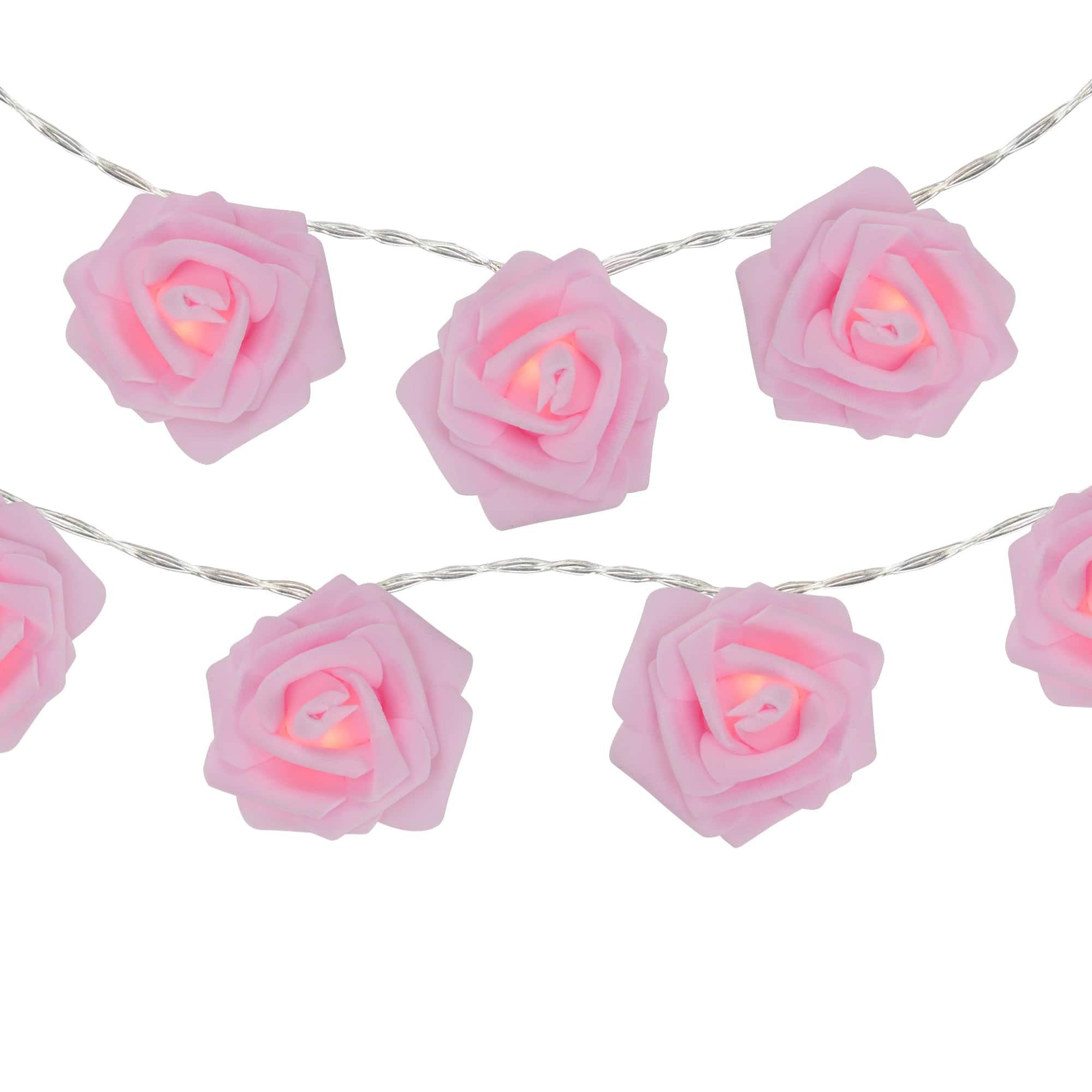 10ct. Pink Rose Flower LED String Lights with Clear Wire