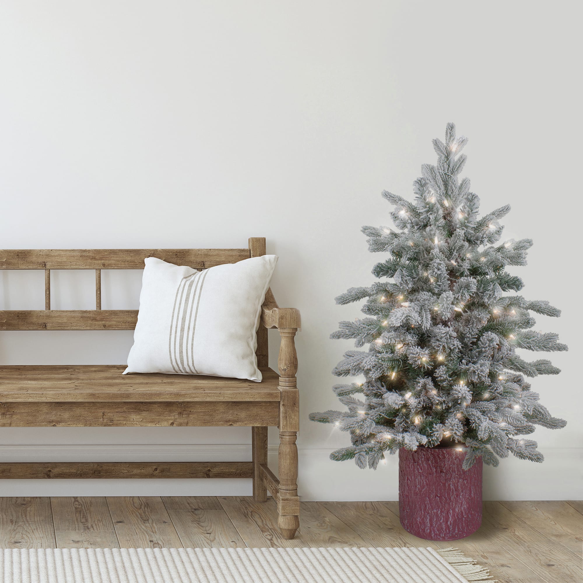 4ft. Pre-Lit Flocked Saratoga Spruce Artificial Christmas Tree in Decorative Pot, Clear Lights