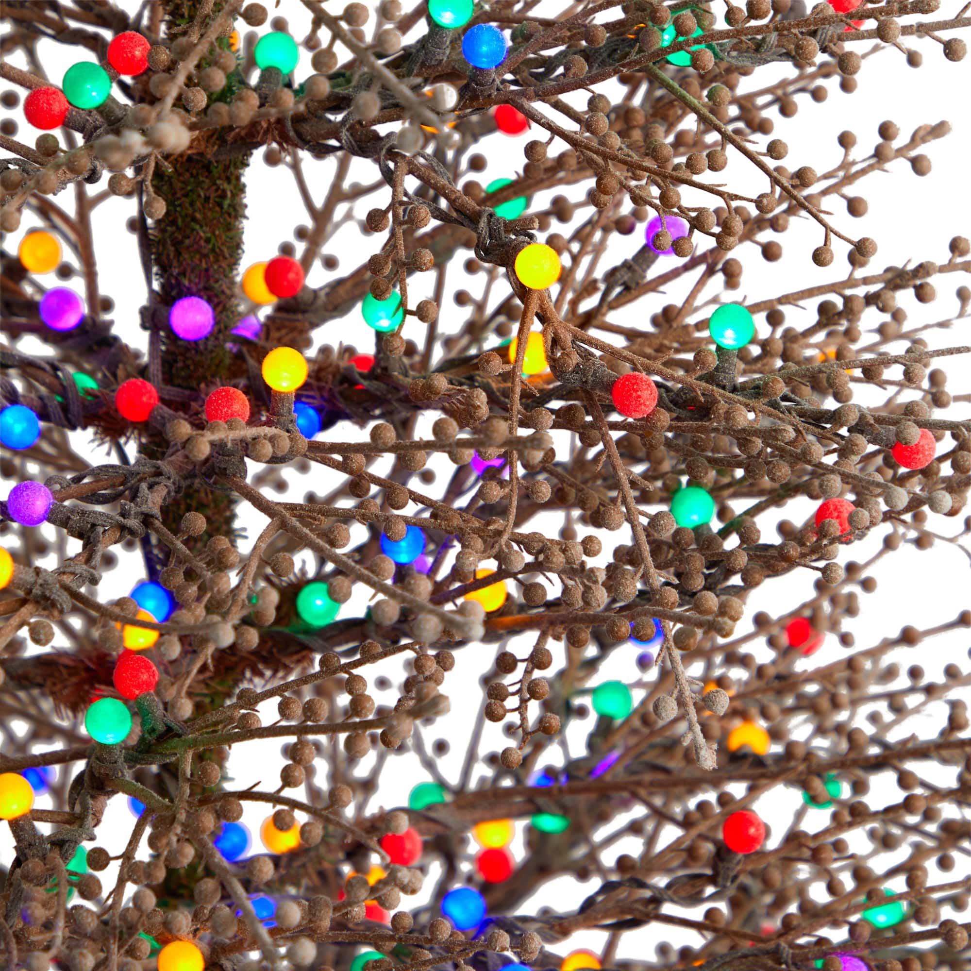 6ft. Pre-Lit Frosted Berry Twig Artificial Christmas Tree, Multicolor Gum Ball LED Lights