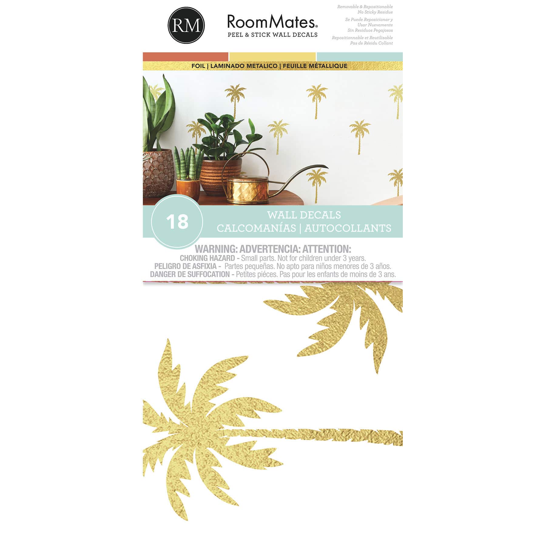 RoomMates Gold Foil Palm Tree Peel &#x26; Stick Wall Decals