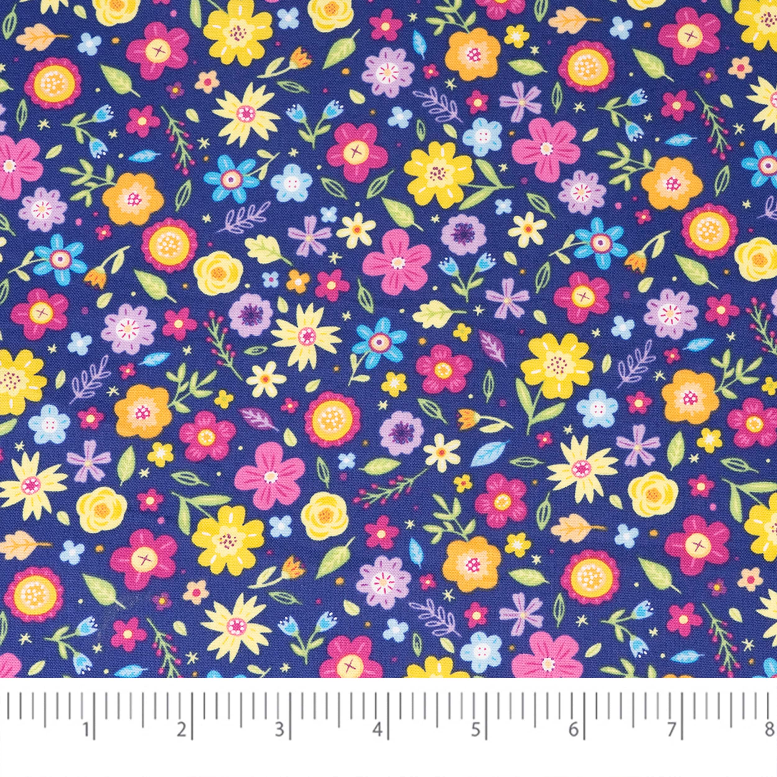 SINGER Bright Floral on Blue Cotton Fabric