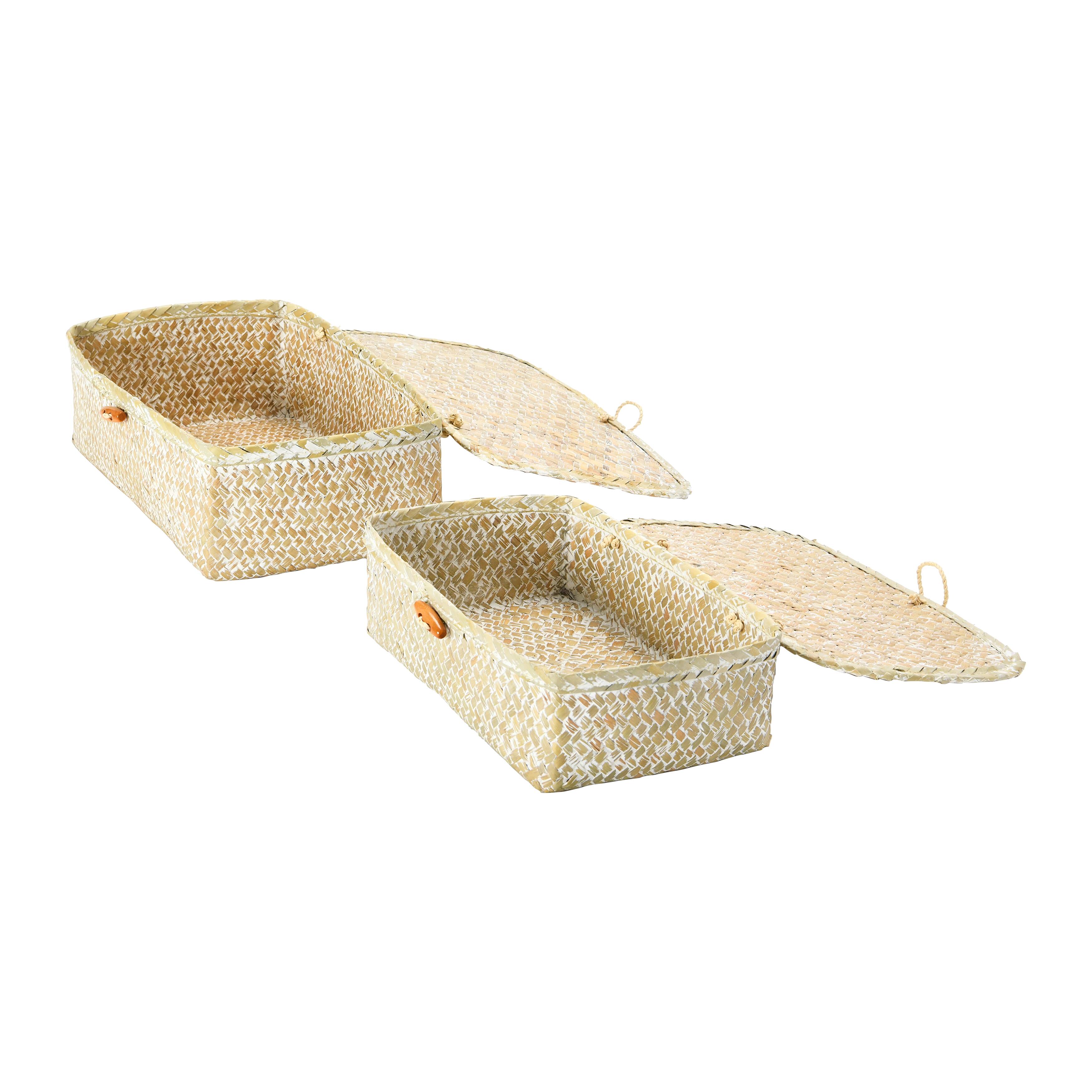 Hello Honey&#xAE; Whitewashed Hand-Woven Seagrass Boxes with Lids &#x26; Toggle Closure Set