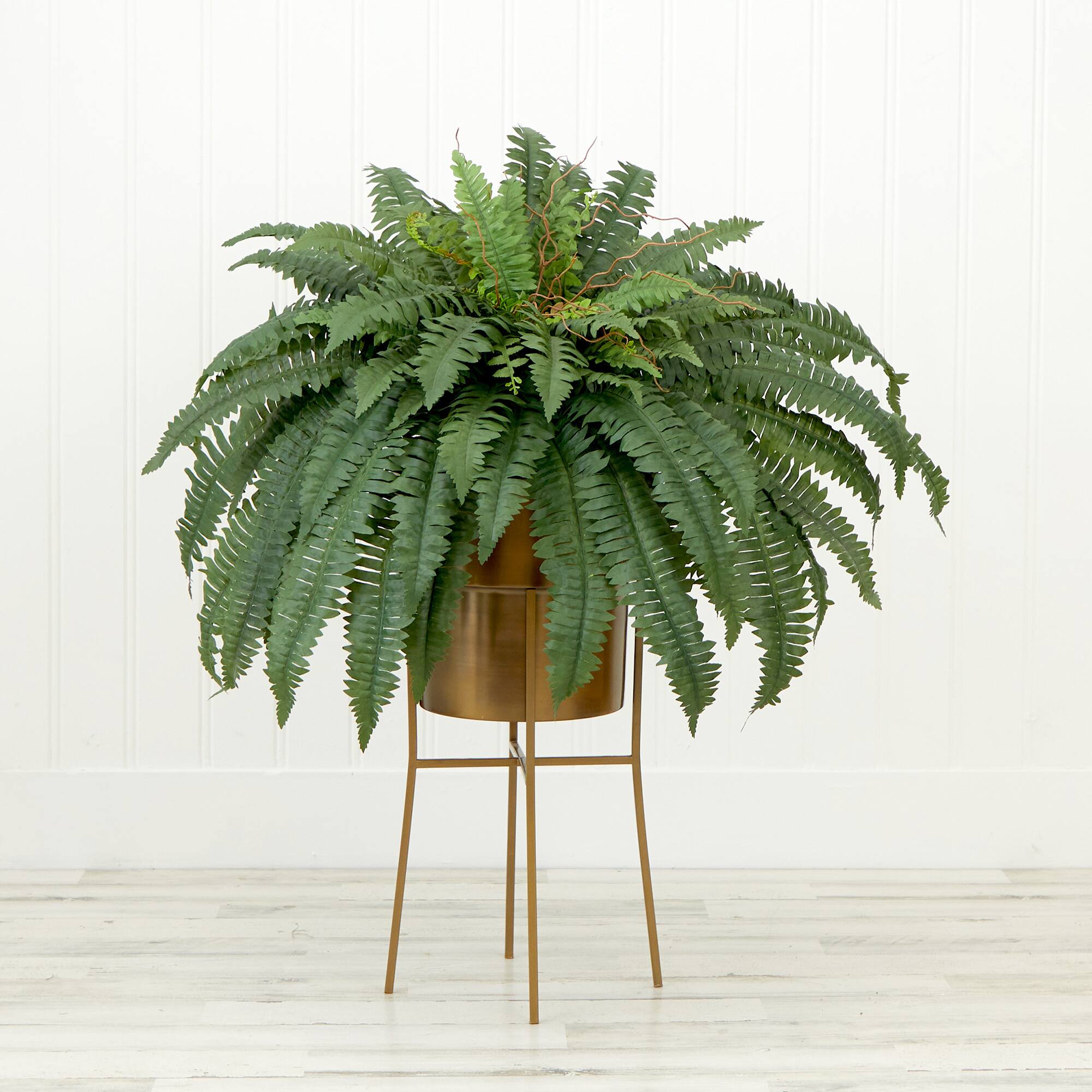 32&#x22; Artificial Boston Fern Plant with Metal Planter with Stand