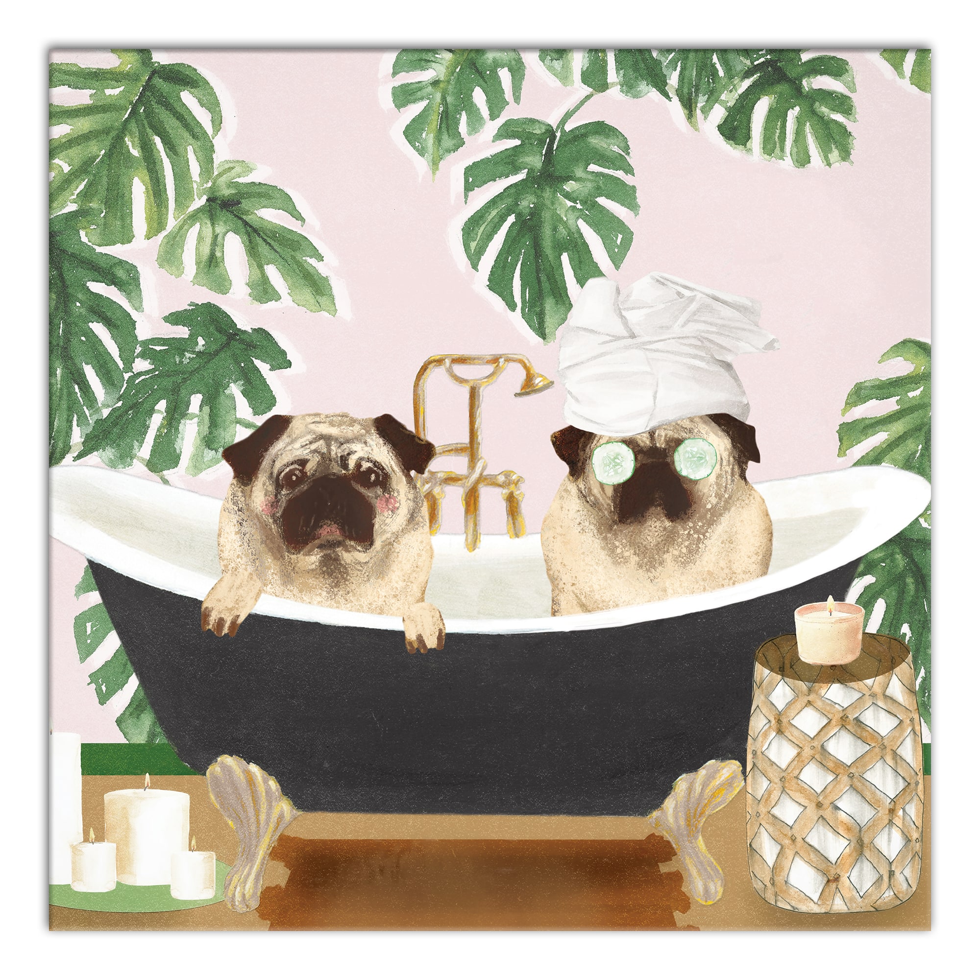 Spa Pugs 2 Canvas Wall Art