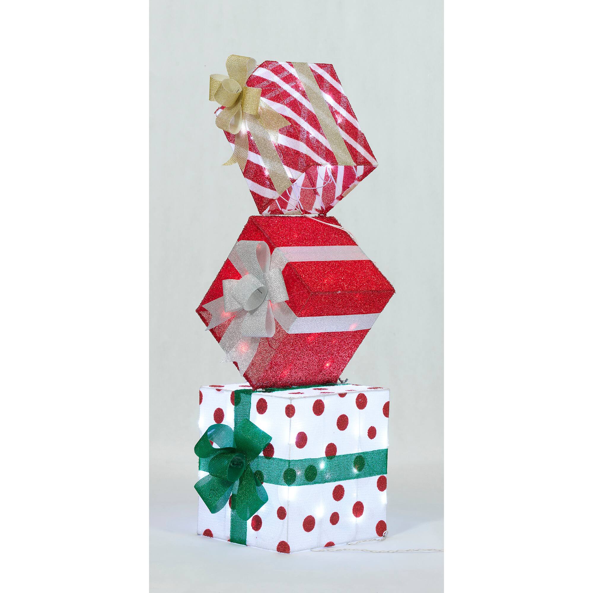 3.5ft. Stacked Gifts Tinsel Fabric Stacked Gift Box