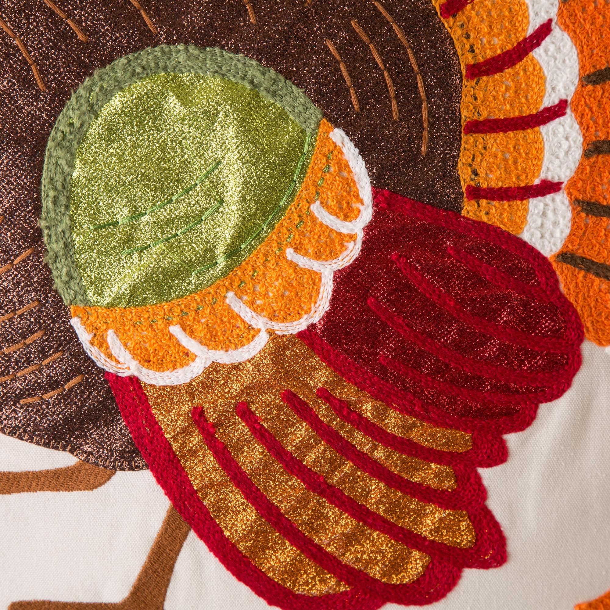 Glitzhome&#xAE; Cotton Embroidered Turkey Pillow Cover