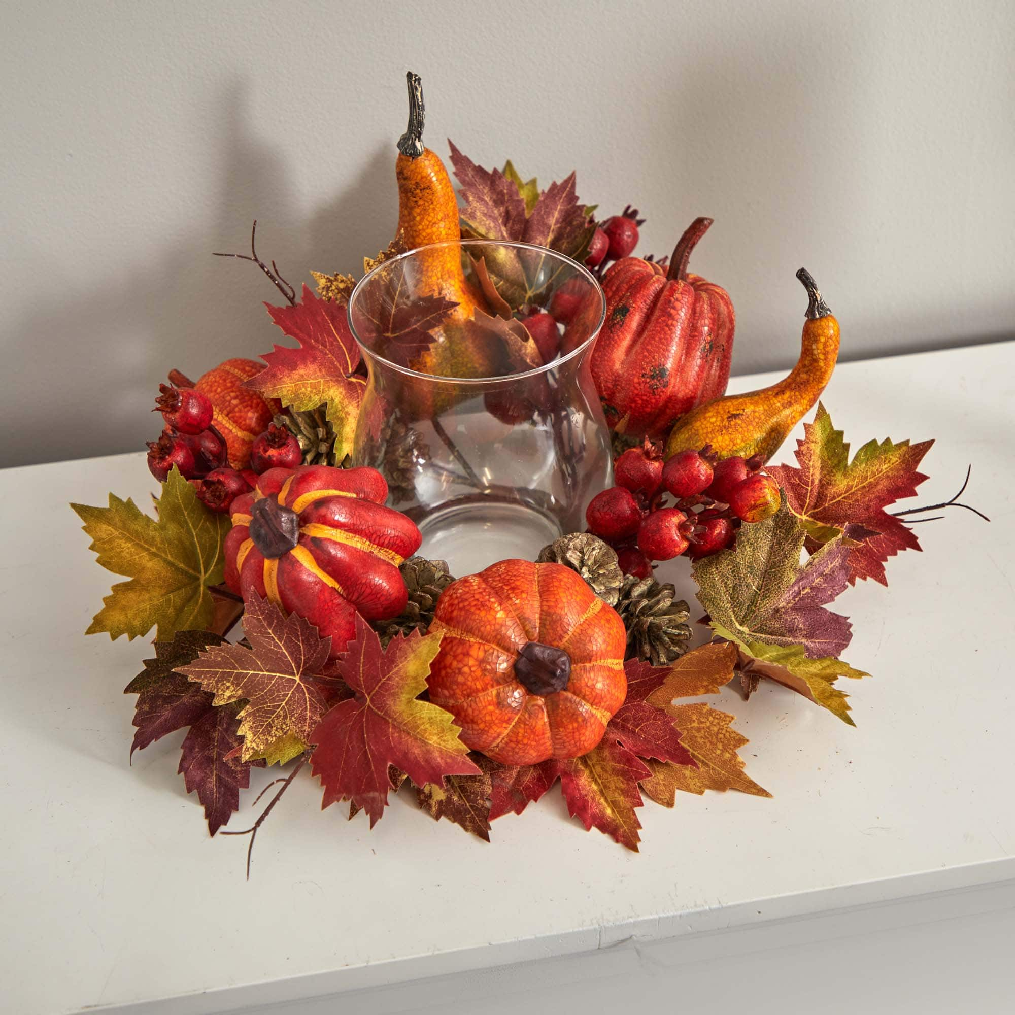 16&#x22; Pumpkin, Gourd, Berry &#x26; Maple Leaf Candelabrum