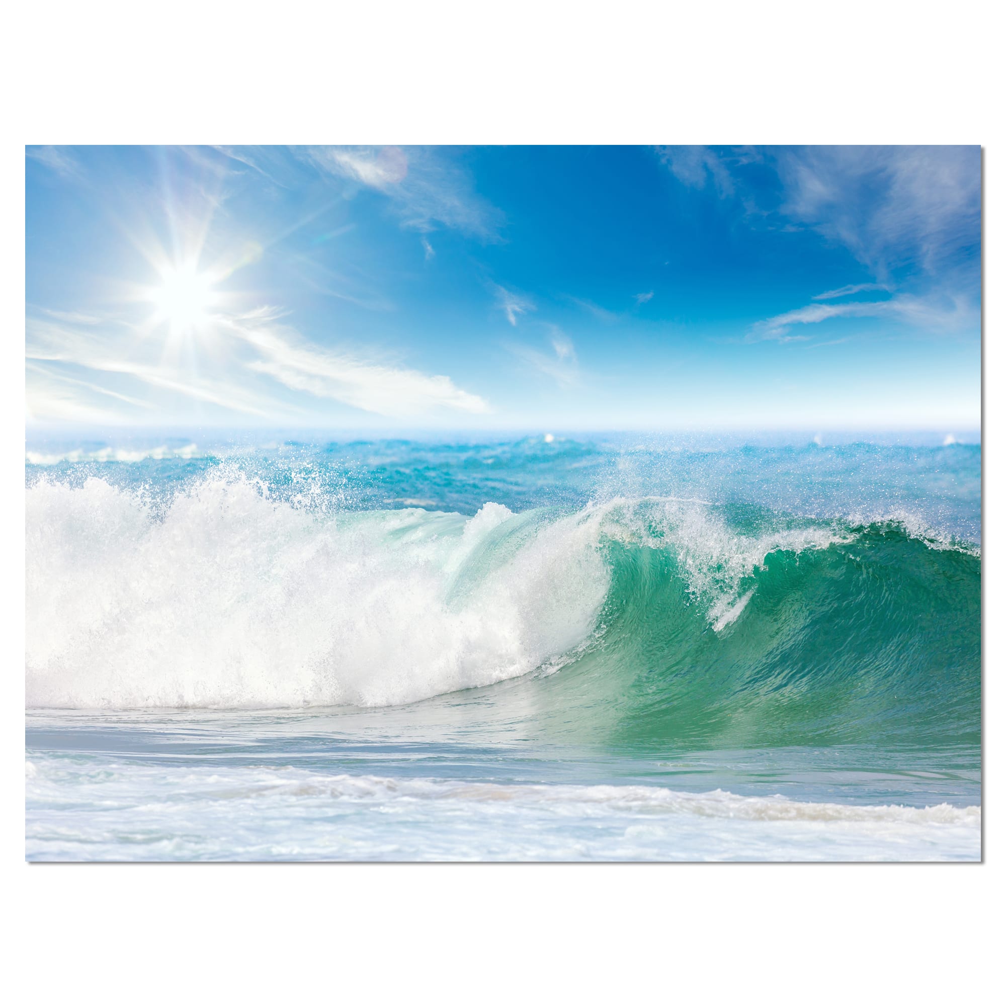 Designart - White and Blue Waves under Sun - Seascape Canvas Art Print