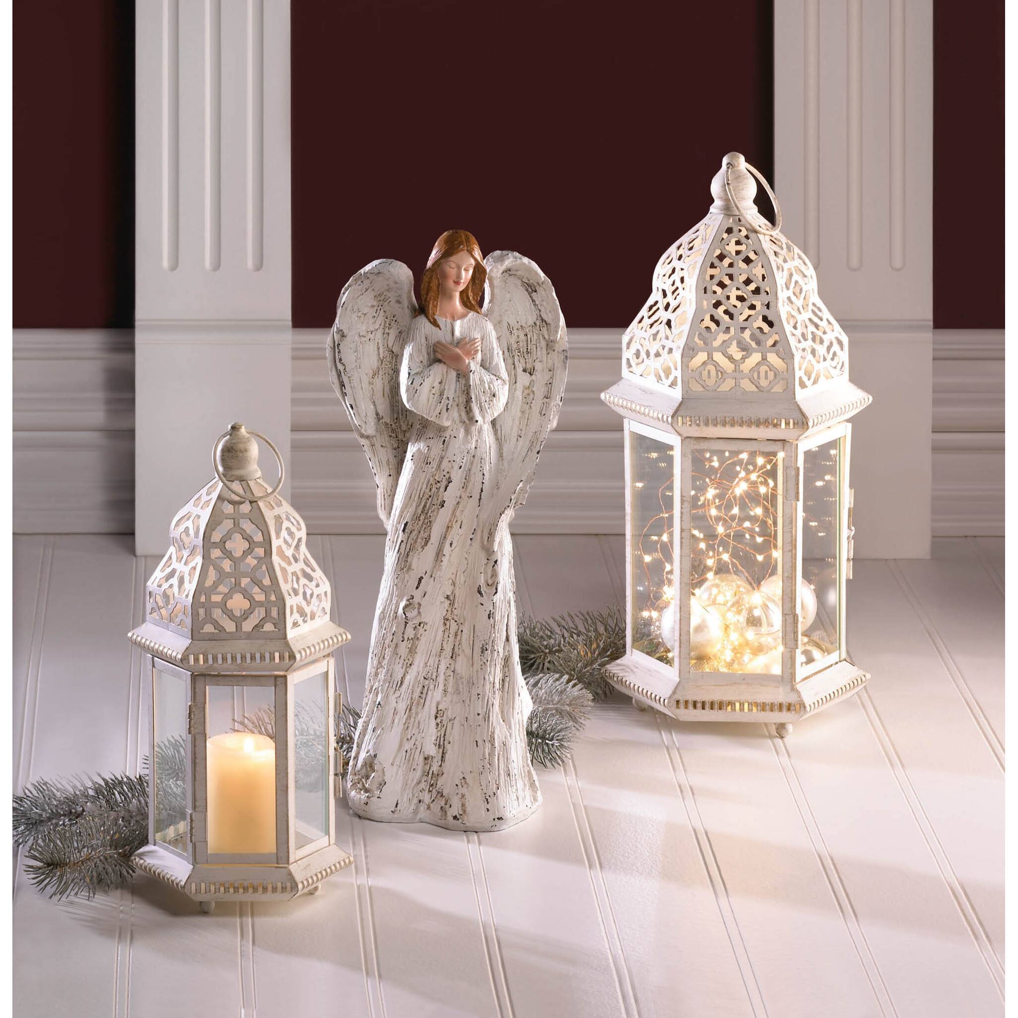 16&#x27;&#x27; Sublime Distressed White Lantern