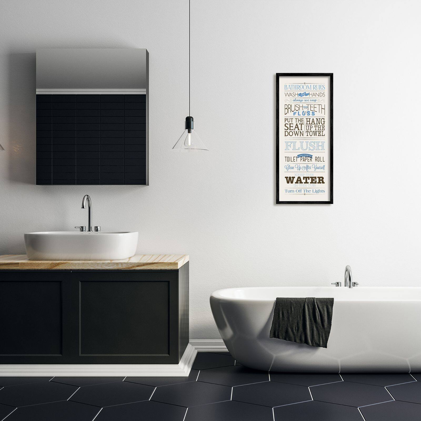 Stupell Industries Bathroom Rules Blue And Black Print Bathroom  Framed Wall Art