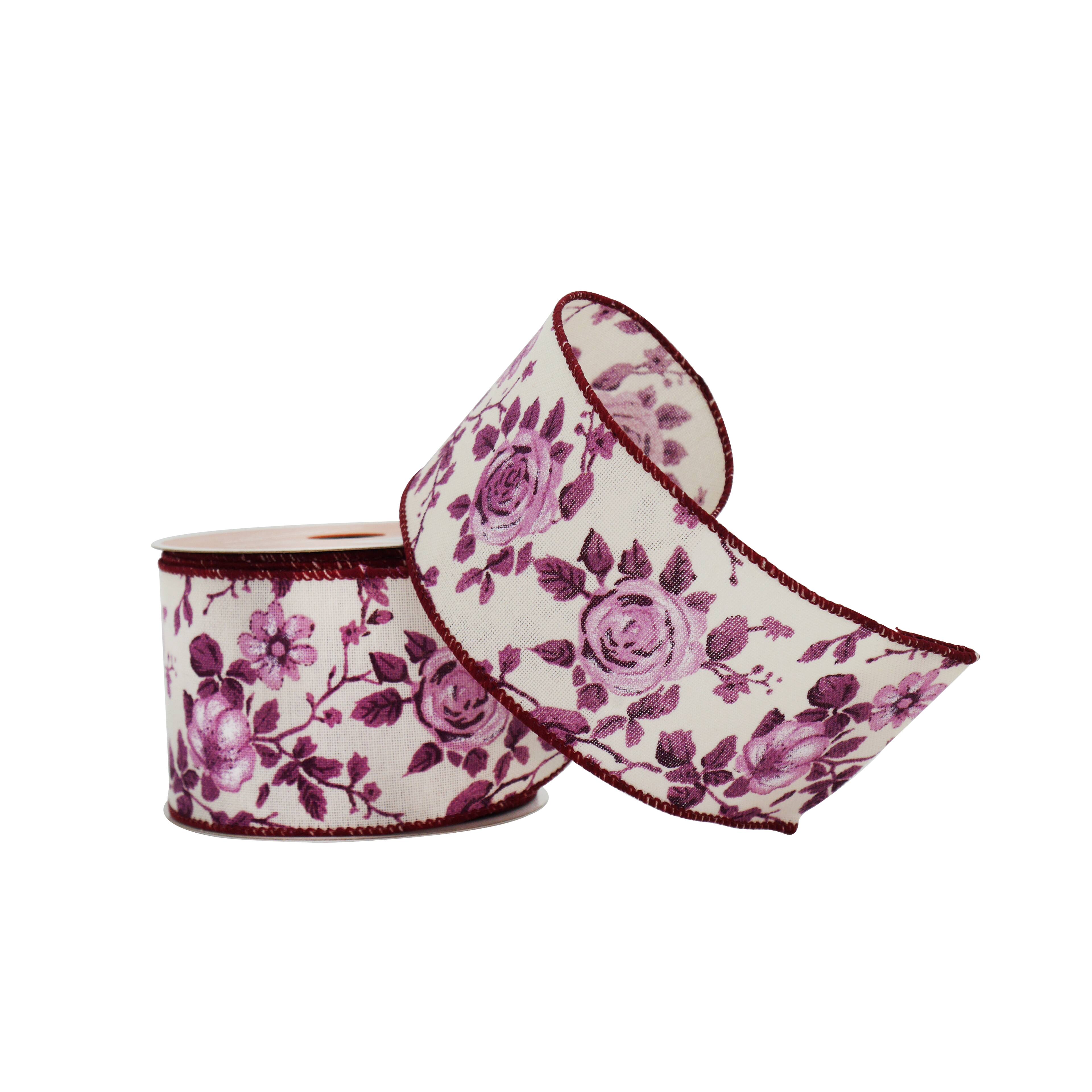 2.5&#x22; x 5yd. Purple Rose Wired Faux Linen Ribbon by Celebrate It&#xAE; Blush Romance