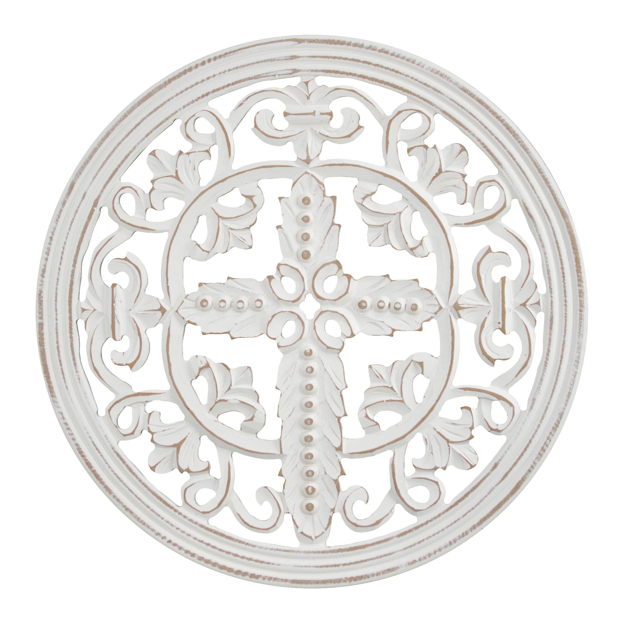 American Art D&#xE9;cor&#x2122; 16&#x22; White Arabesque and Cross Wall Medallion Home D&#xE9;cor