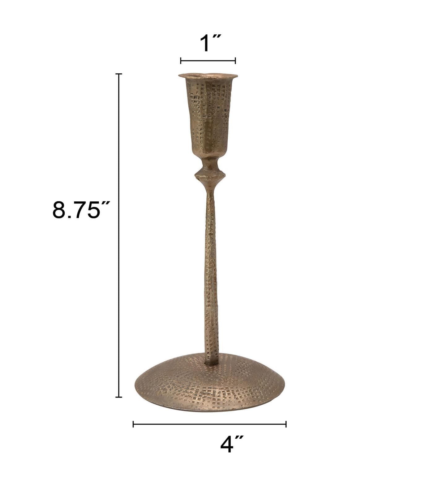 Hello Honey® 9" Antique Brass Hand-Forged Hammered Metal Taper Candle Holder