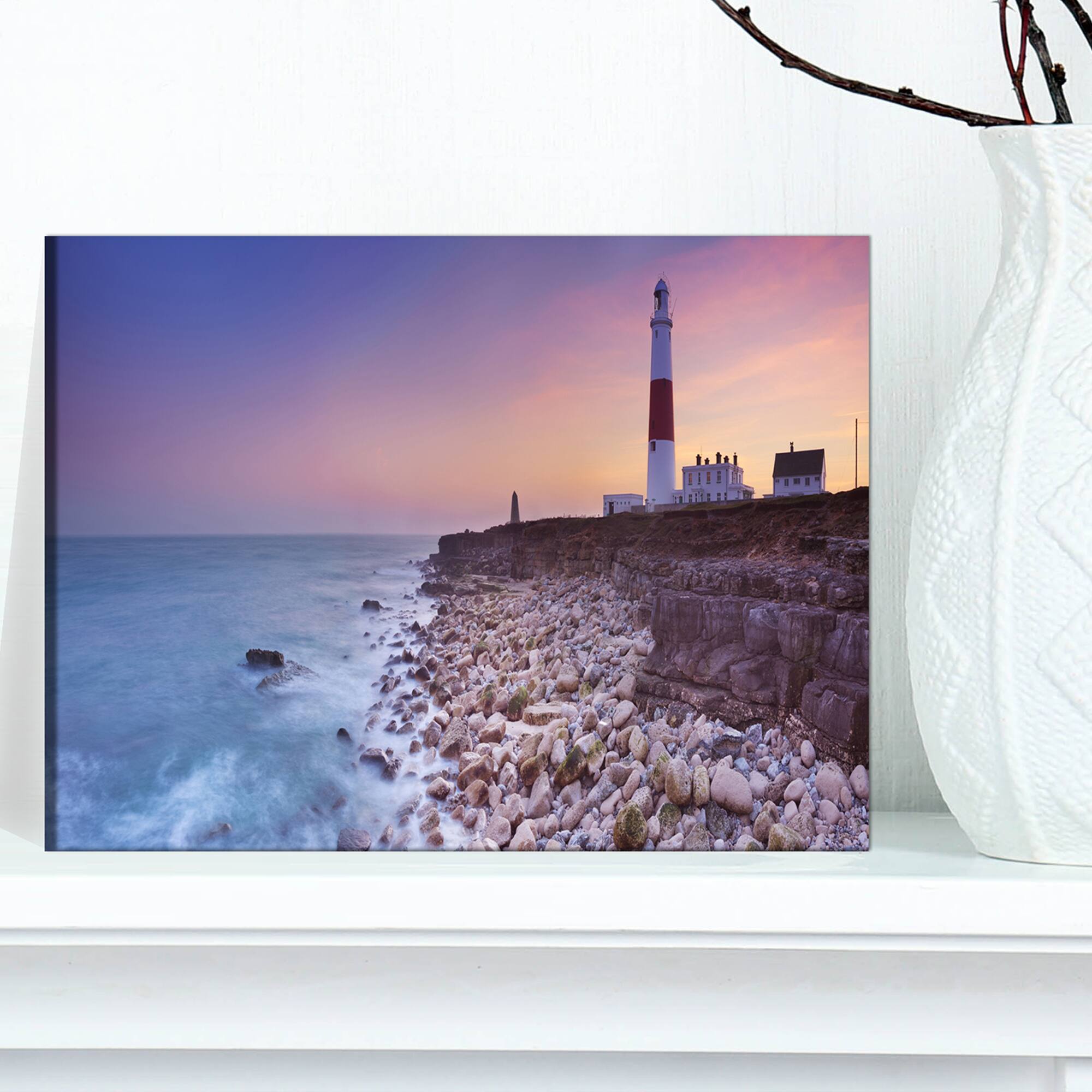 Designart - Portland Bill Lighthouse in Dorset - Modern Seashore Canvas Wall Art