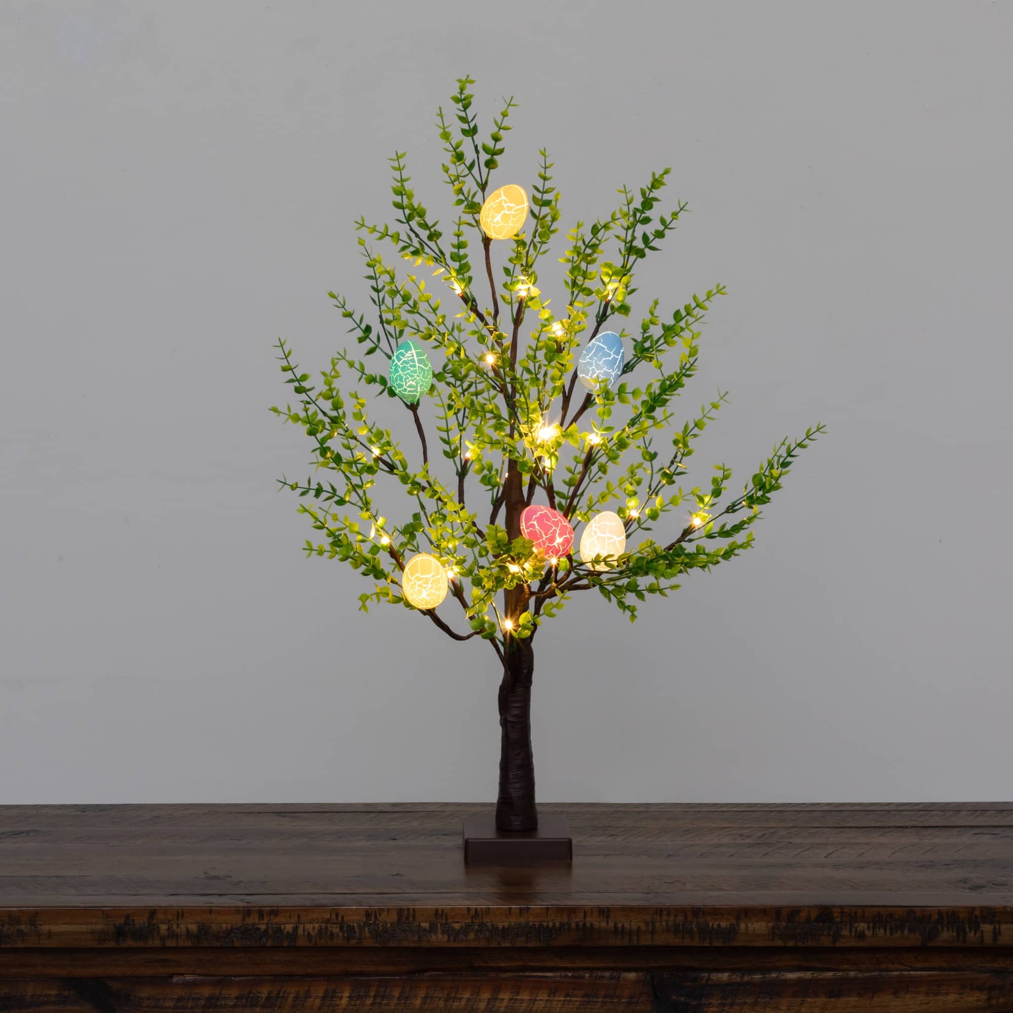 2ft. Pre-Lit Artificial Easter Egg Twig Tree with Greens and 24 Warm White LED Lights
