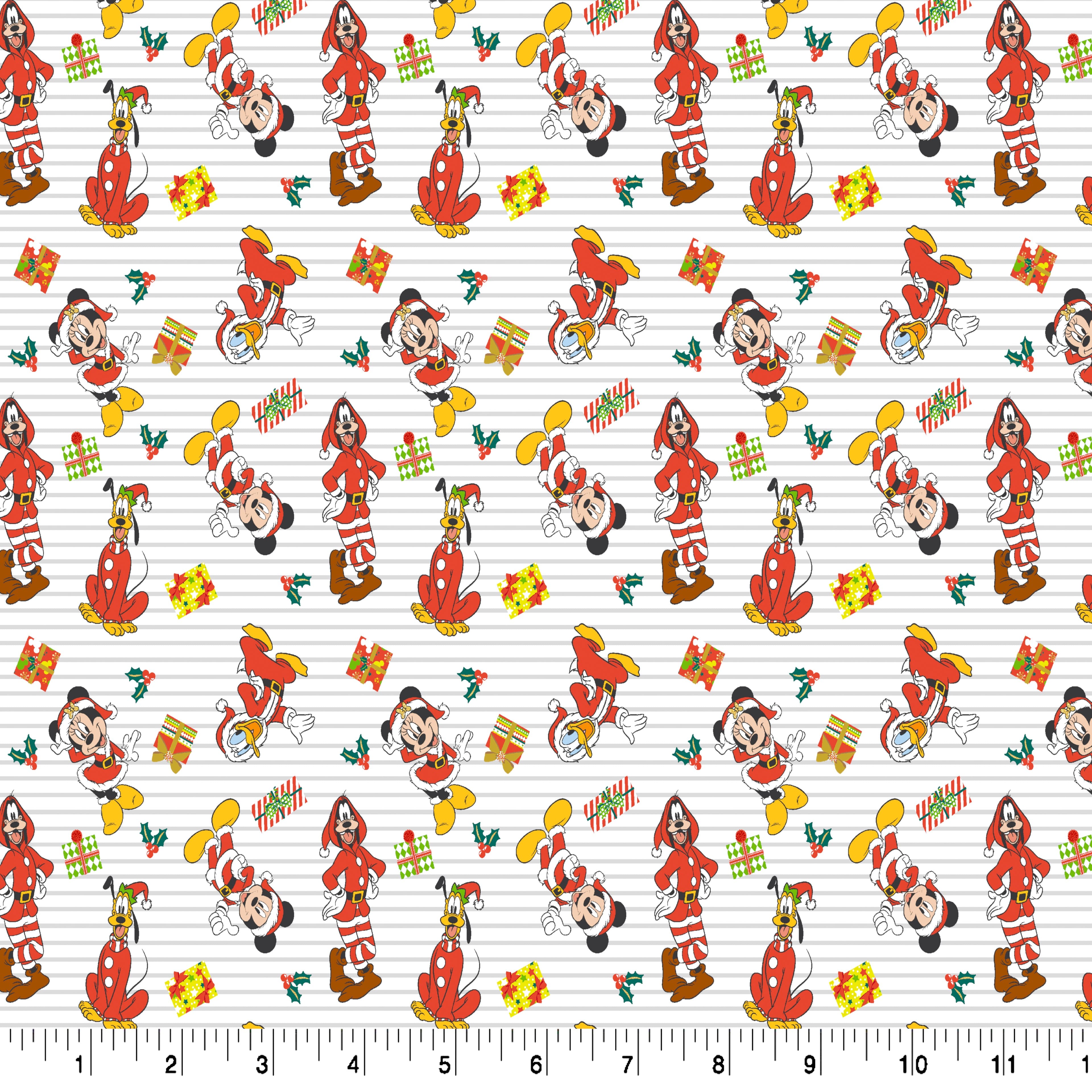 Disney® Mickey & Friends Pinstripe Christmas Cotton Fabric