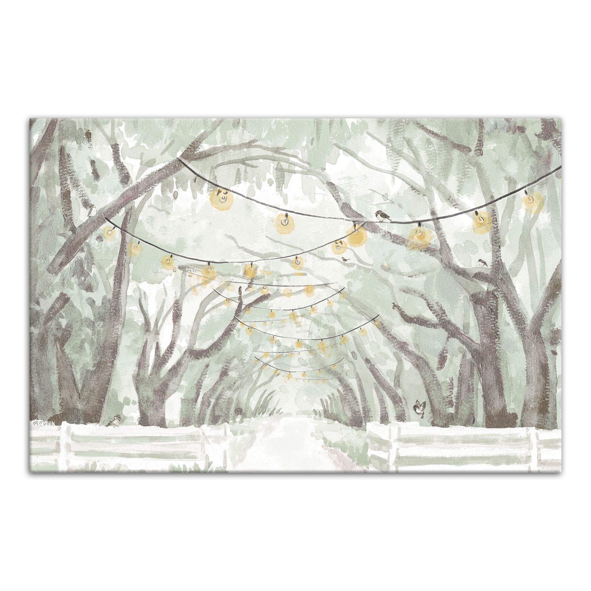 String Lights Tree Path Canvas Wall Art