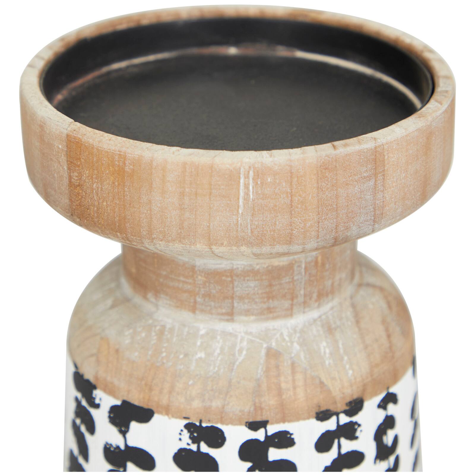 Brown Wood Drooping Vine Pillar Leaf Candle Holder Set