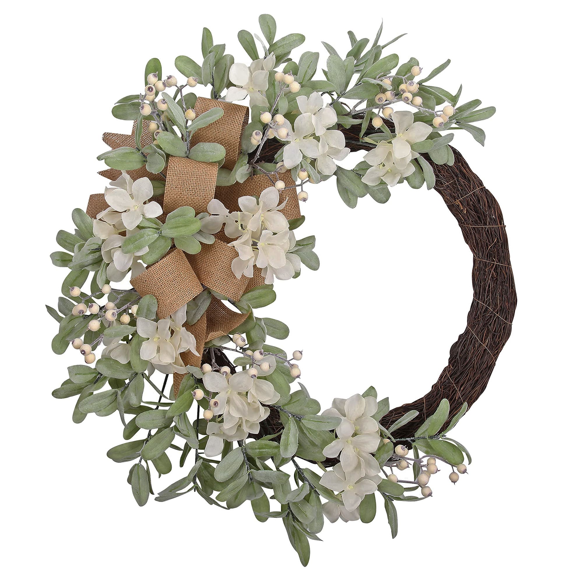 Haute Decor 28&#x22; Cream Crescent Hydrangea Wreath