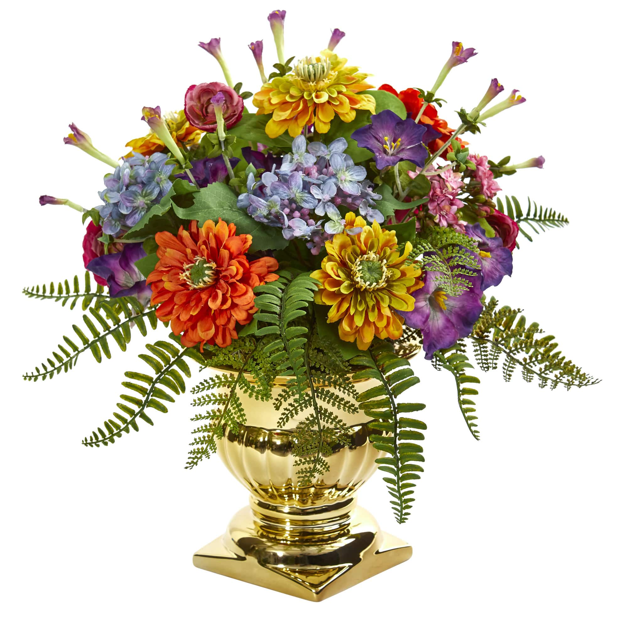 14&#x22; Mixed Floral Artificial Arrangement in Gold Urn