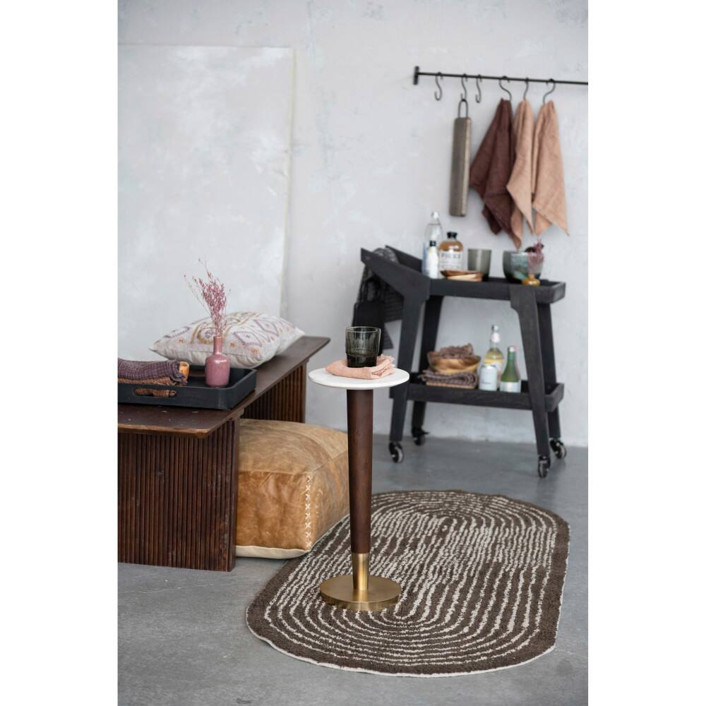 Hello Honey&#xAE; Brown &#x26; Ivory Modern Oval Cotton Tufted Rug With Woven Line Design, 60&#x22; x 24&#x22;