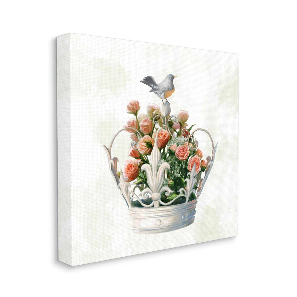 Stupell Industries Bird Perched on Regal Crown Bouquet Canvas Wall Art