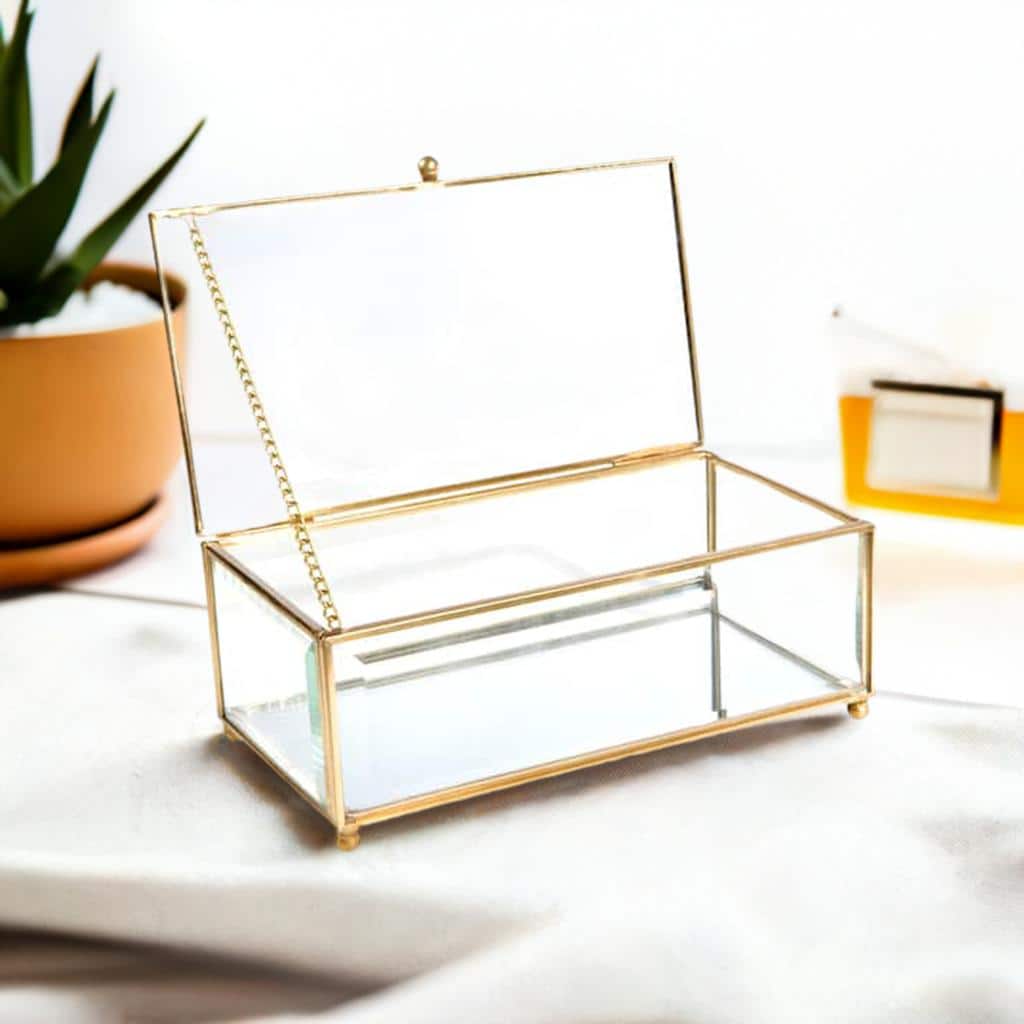 Home Details Vintage Mirrored Bottom Gold Rectangular Keepsake Box