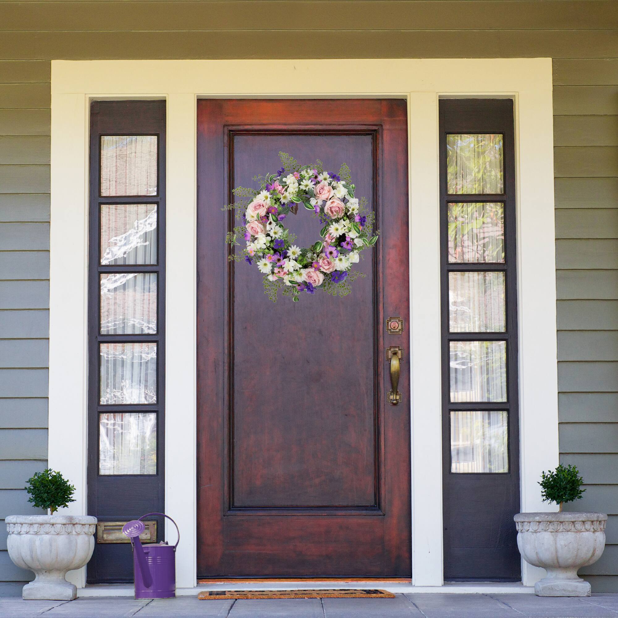 24" Mixed Floral & Fern Artificial Spring Wreath