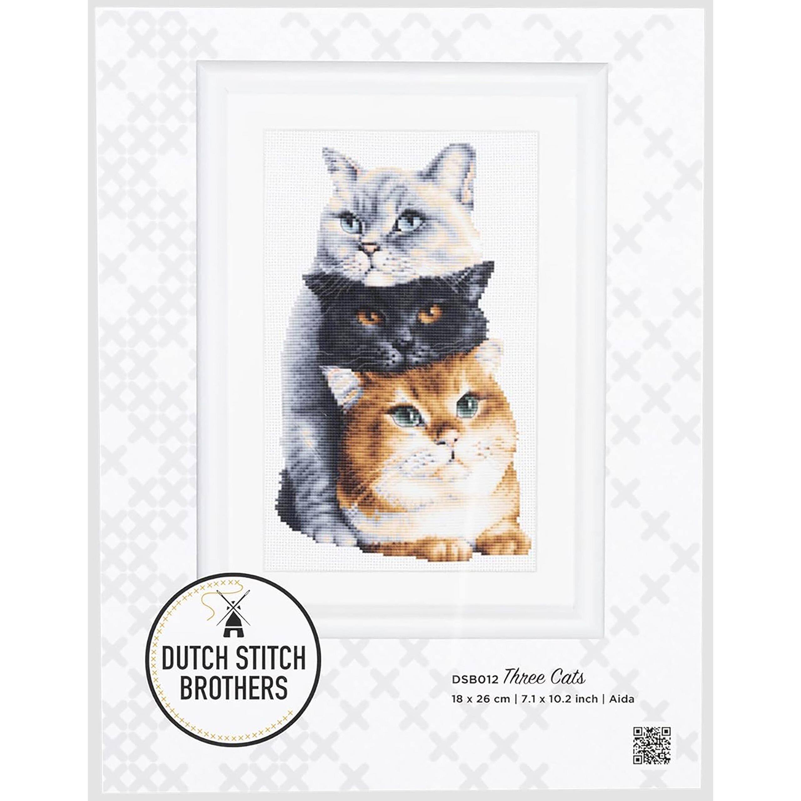 Thea Gouverneur Three Cats White Cross Stitch Kit