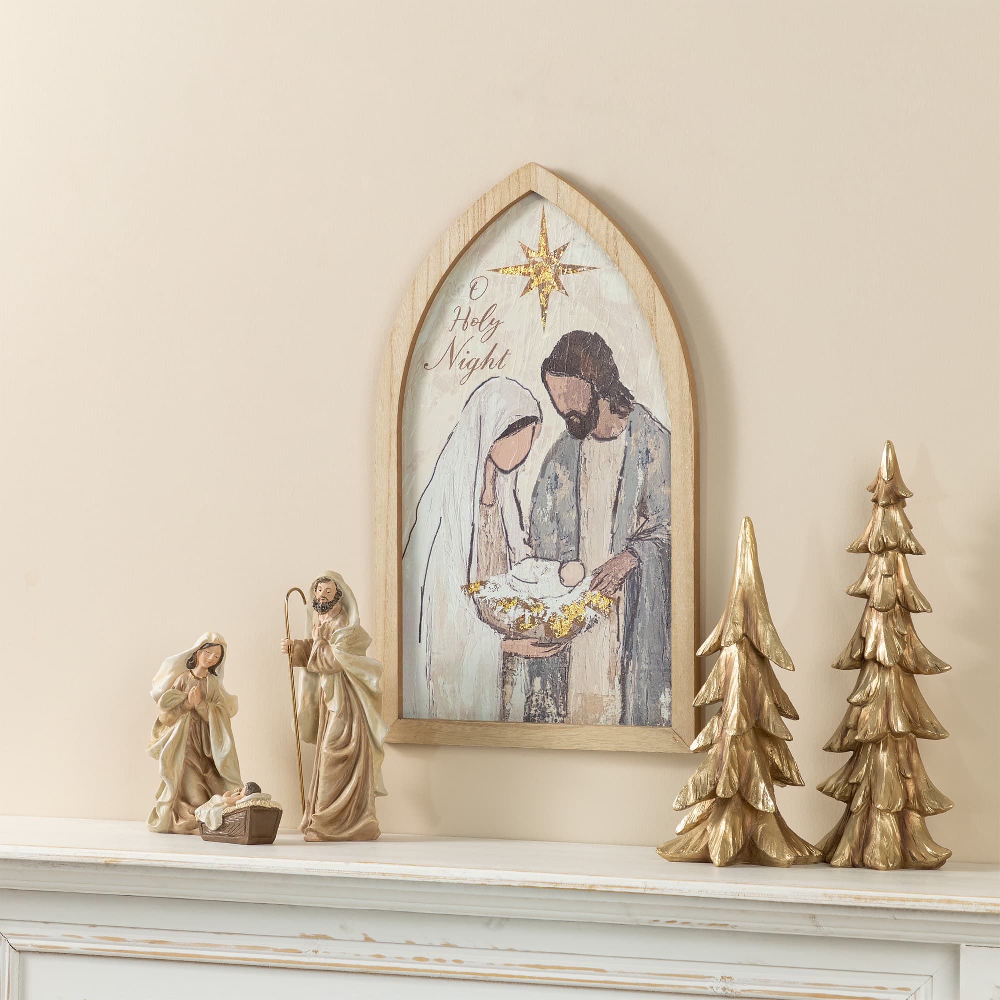 Glitzhome&#xAE; 19.75&#x22; Wooden Gold Foil Nativity Scene Wall Decor