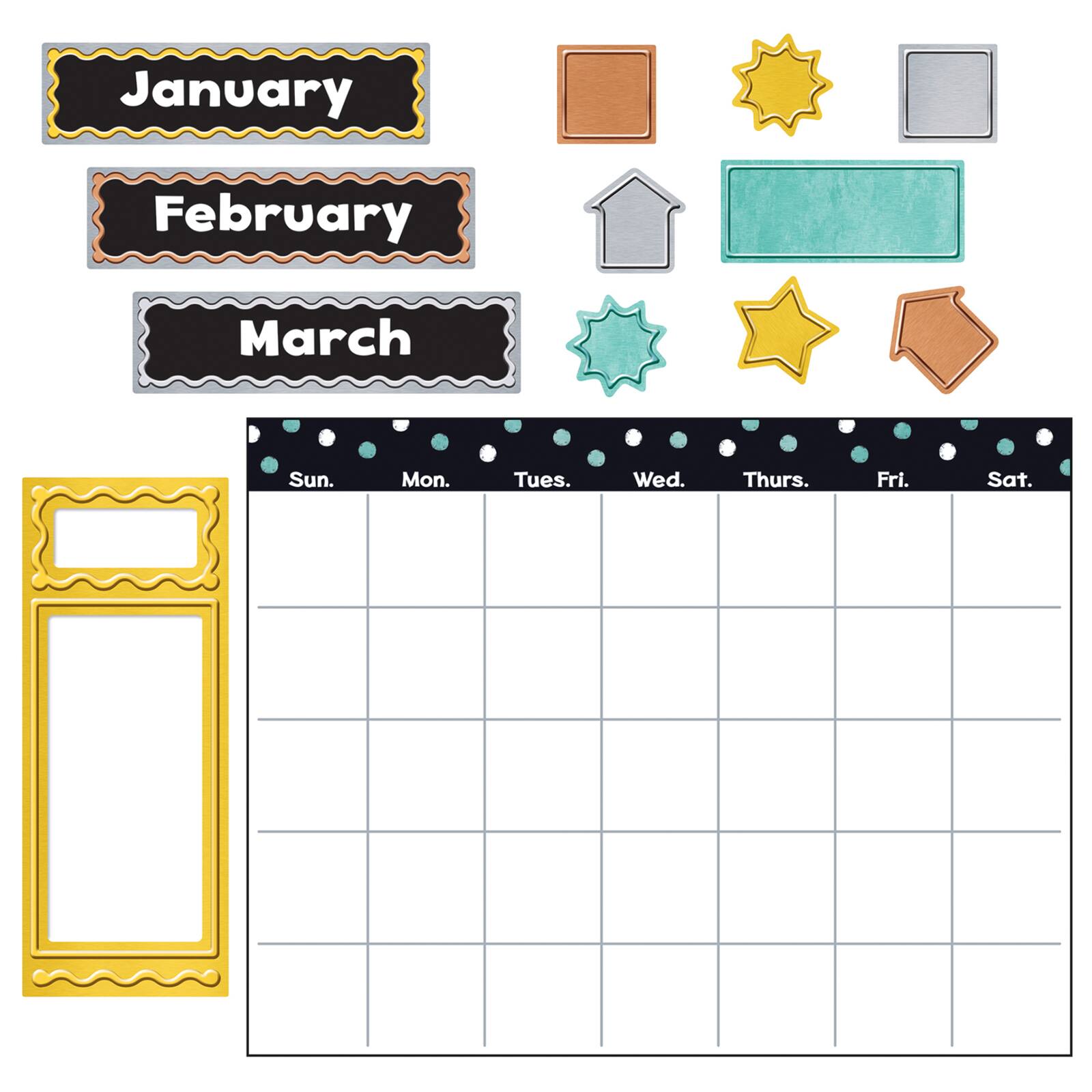 Trend Enterprises&#xAE; I Heart Metal Wipe-Off&#xAE; Calendar Bulletin Board Set, 3ct.